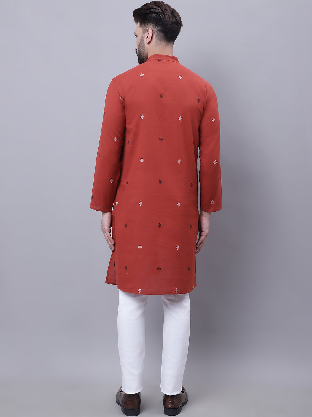 Even Apparels Rust Pure Cotton Kurta With Band Collar 