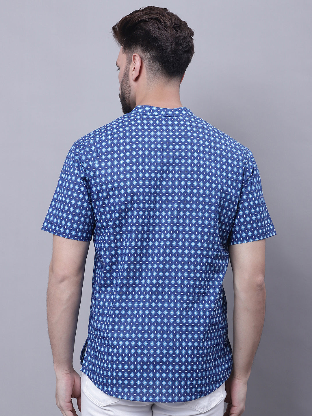 Even Apparels Blue Pure Cotton Short Kurta With Band Collar 
