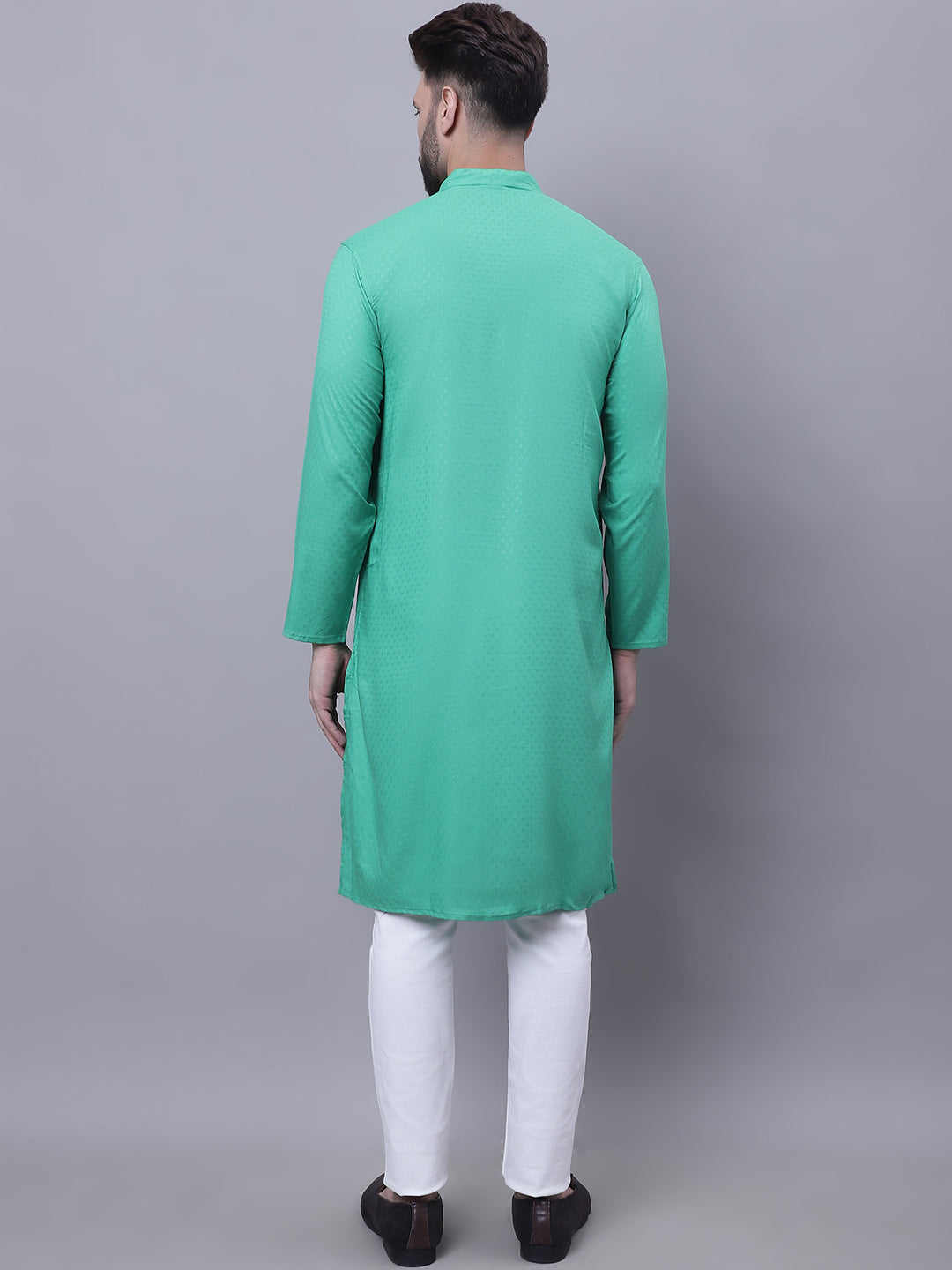Even Apparels Green Kurta With Band Collar 
