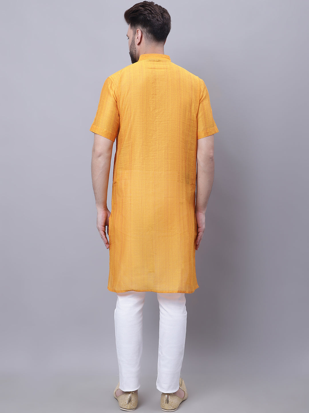 Even Apparels Yellow Pure Cotton Short Sleeves Kurta With Band Collar 