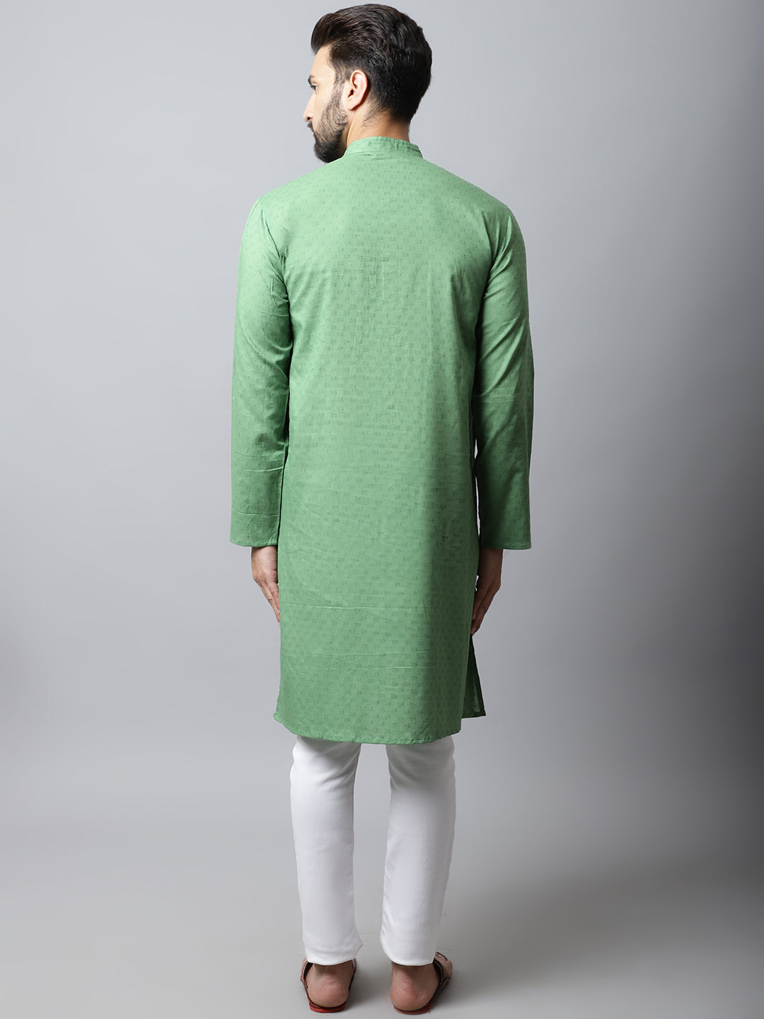 Even Apparels Green Solid Kurta With Band Collar 