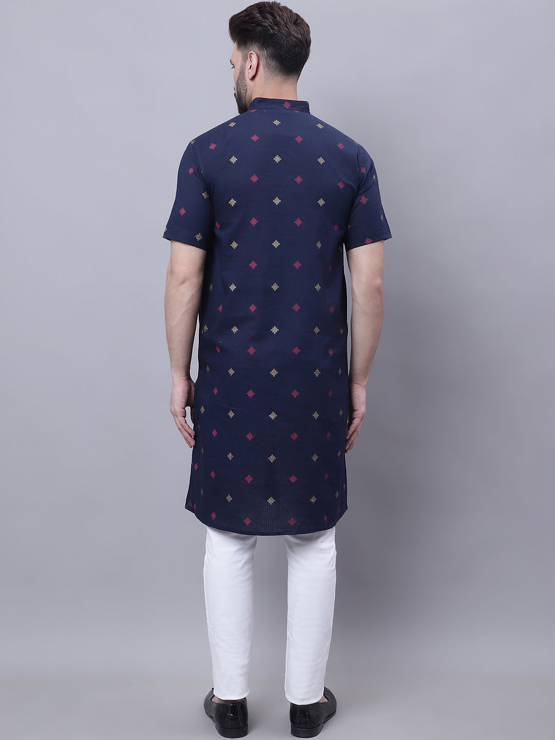 Even Apparels Blue Pure Cotton Short Sleeves Kurta With Band Collar 