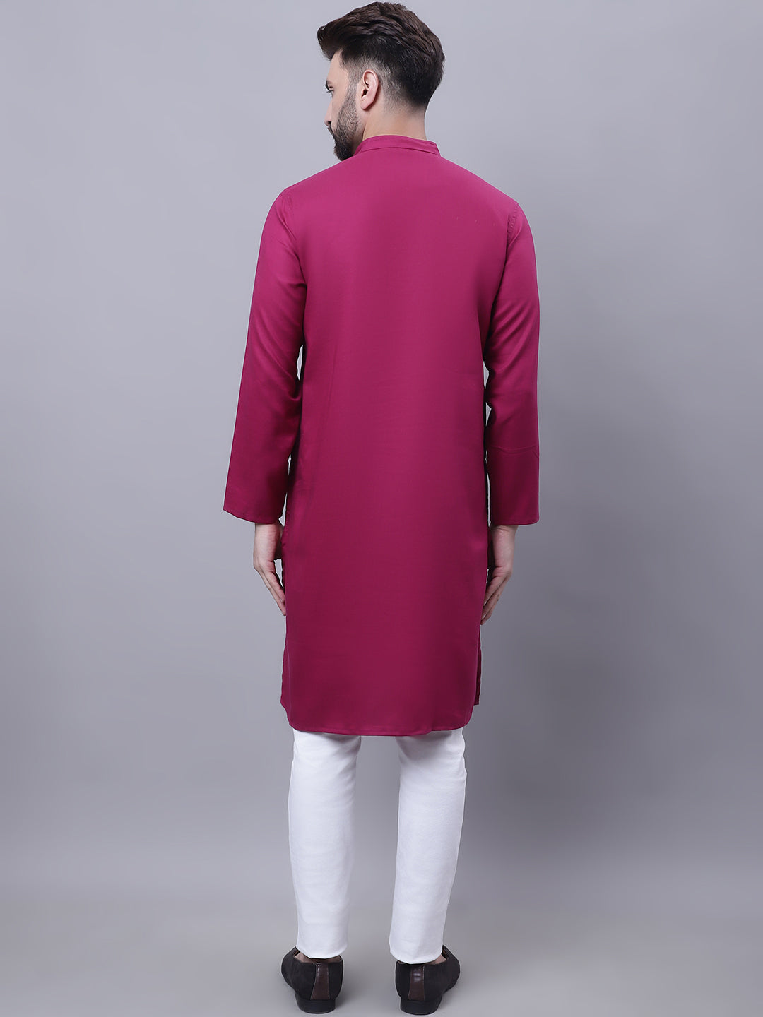 Even Apparels Wine Pure Cotton Kurta With Band Collar 