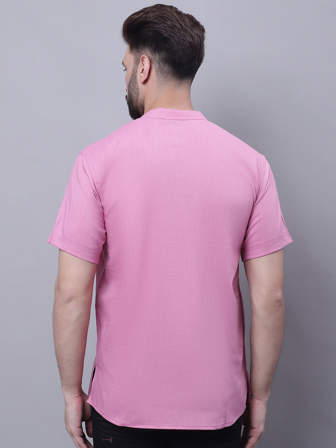 Even Apparels Pink Pure Cotton Short Kurta With Band Collar 