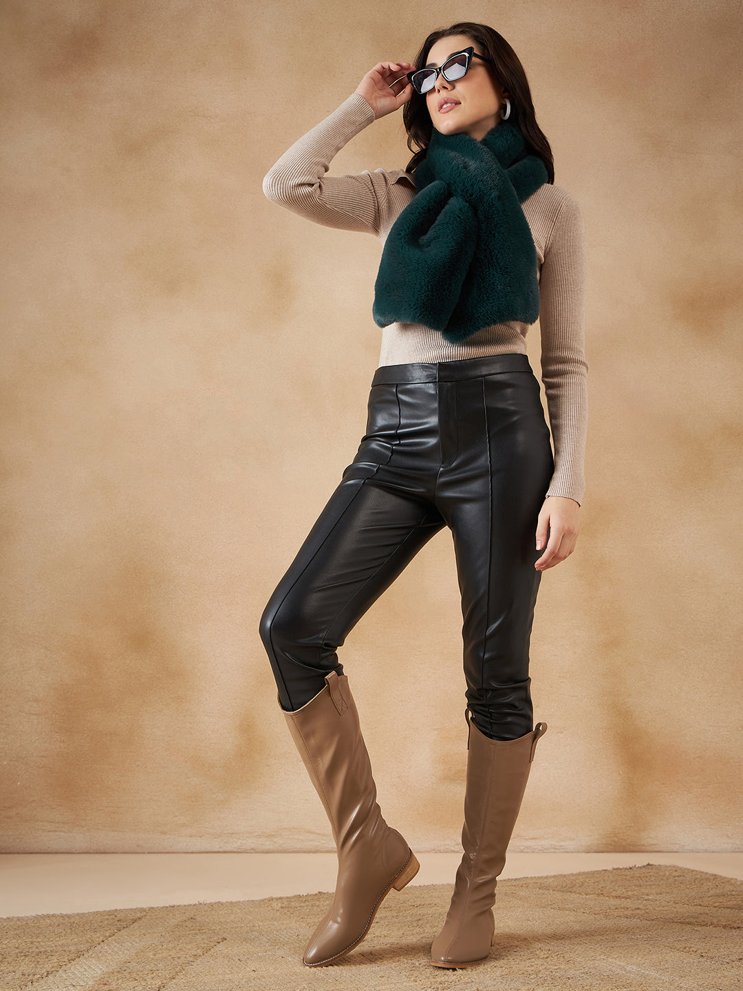 InWeave Women's Dark Teal Faux Fur Neck Warmer 