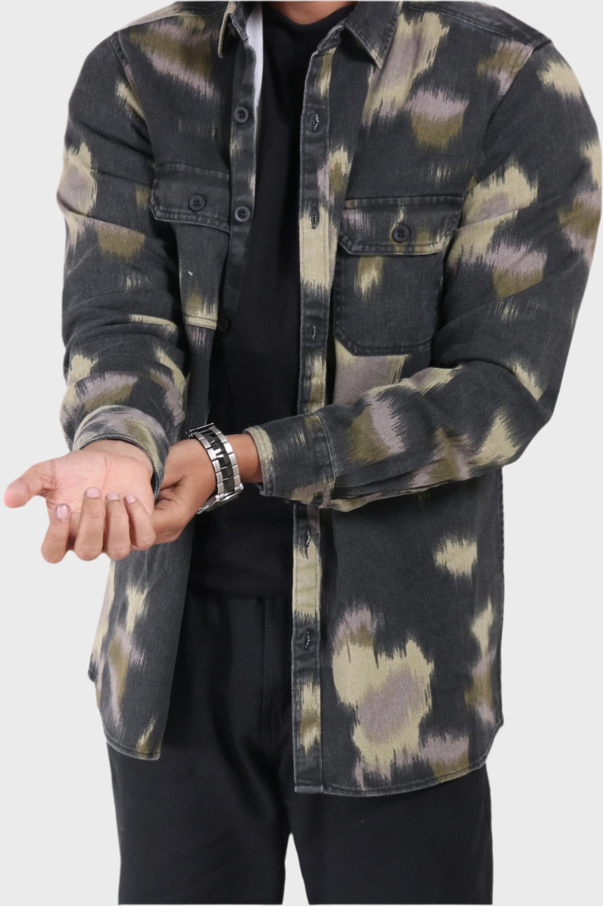 Xkind Light Green Printed Denim Shacket  Grab2Buy Xkind Grab2Buy