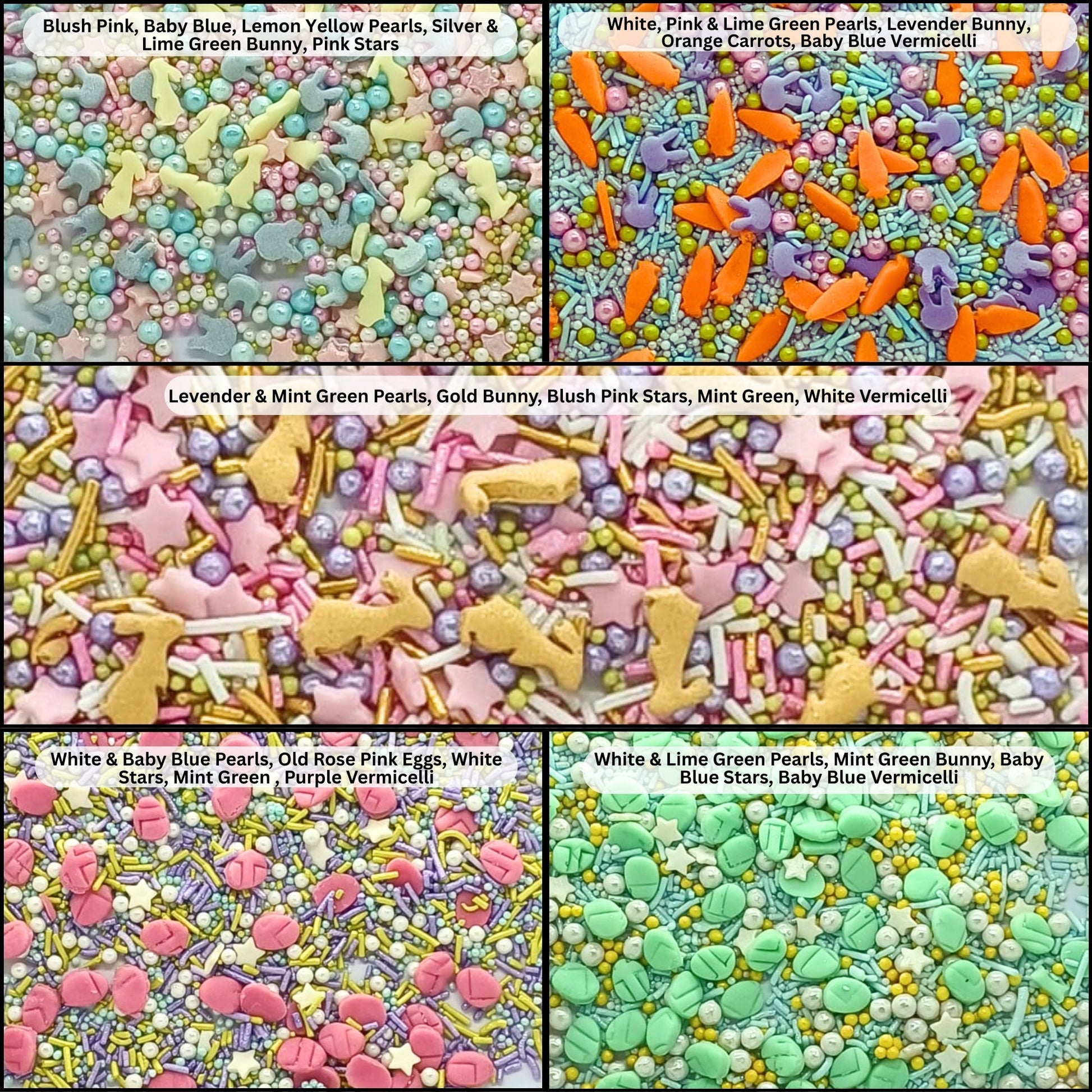 Confect Spring Sprinkles Edible |  Mix Green & Pink Eggs & Yellow & Gold Bunny pack of 5 (EAST 3) - 100Gms