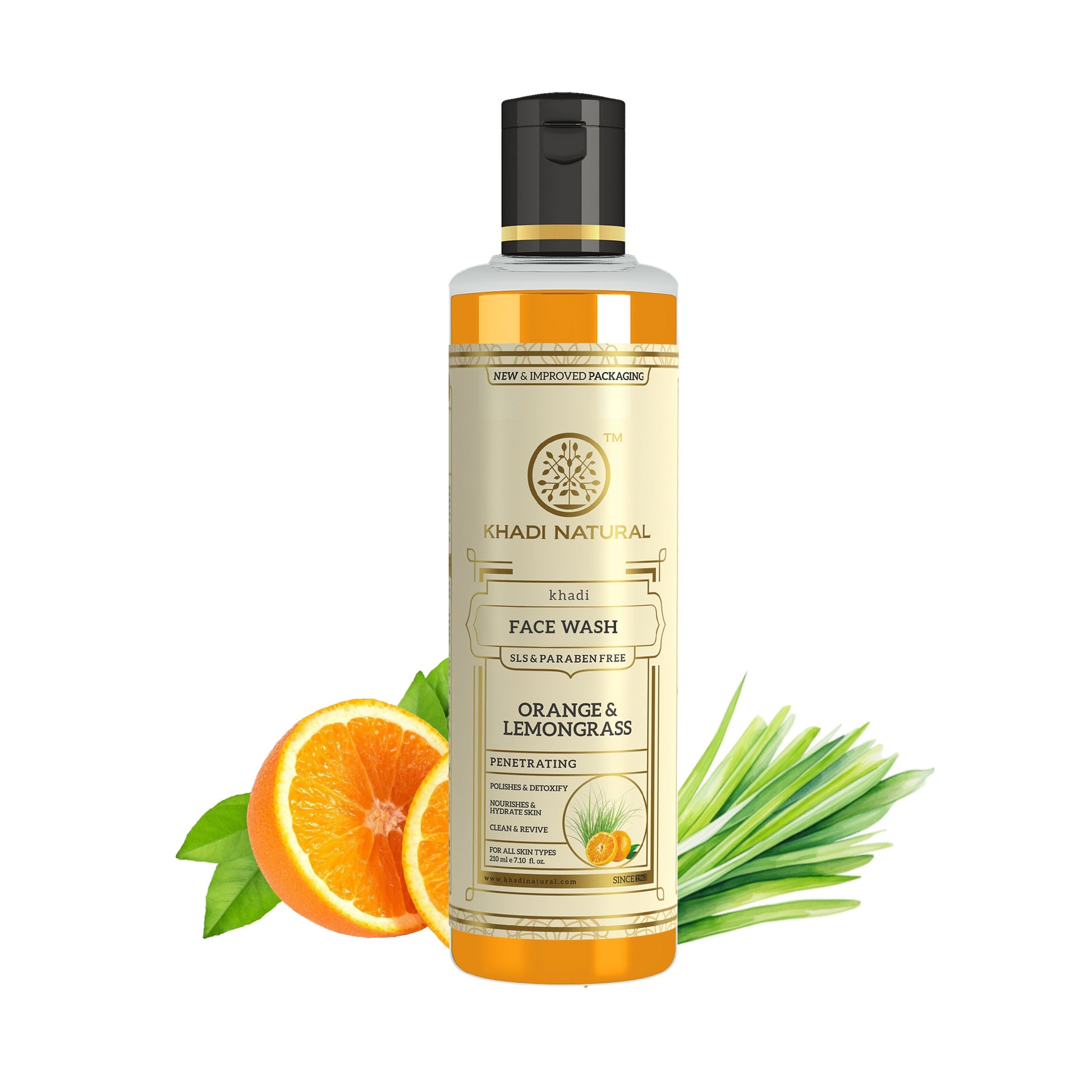 Khadi Natural Herbal Orange & Lemongrass Face Wash SLS & Paraben Free - 210ml 