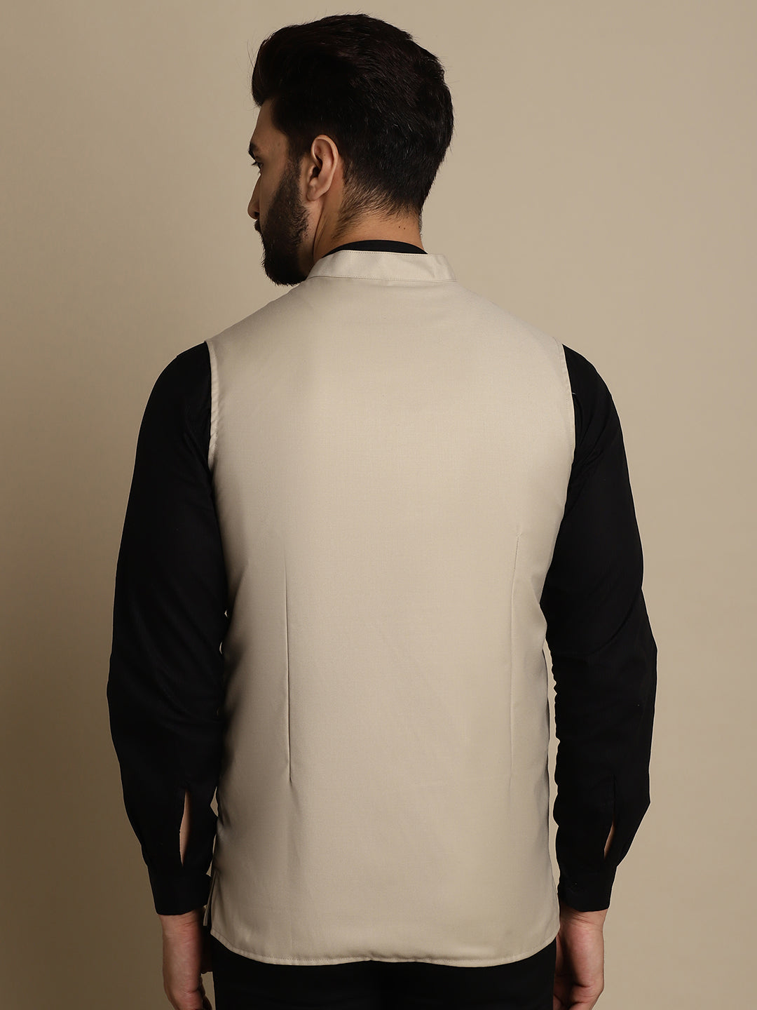 Even Apparels Men's Cream Mandarin Collar Waistcoat 