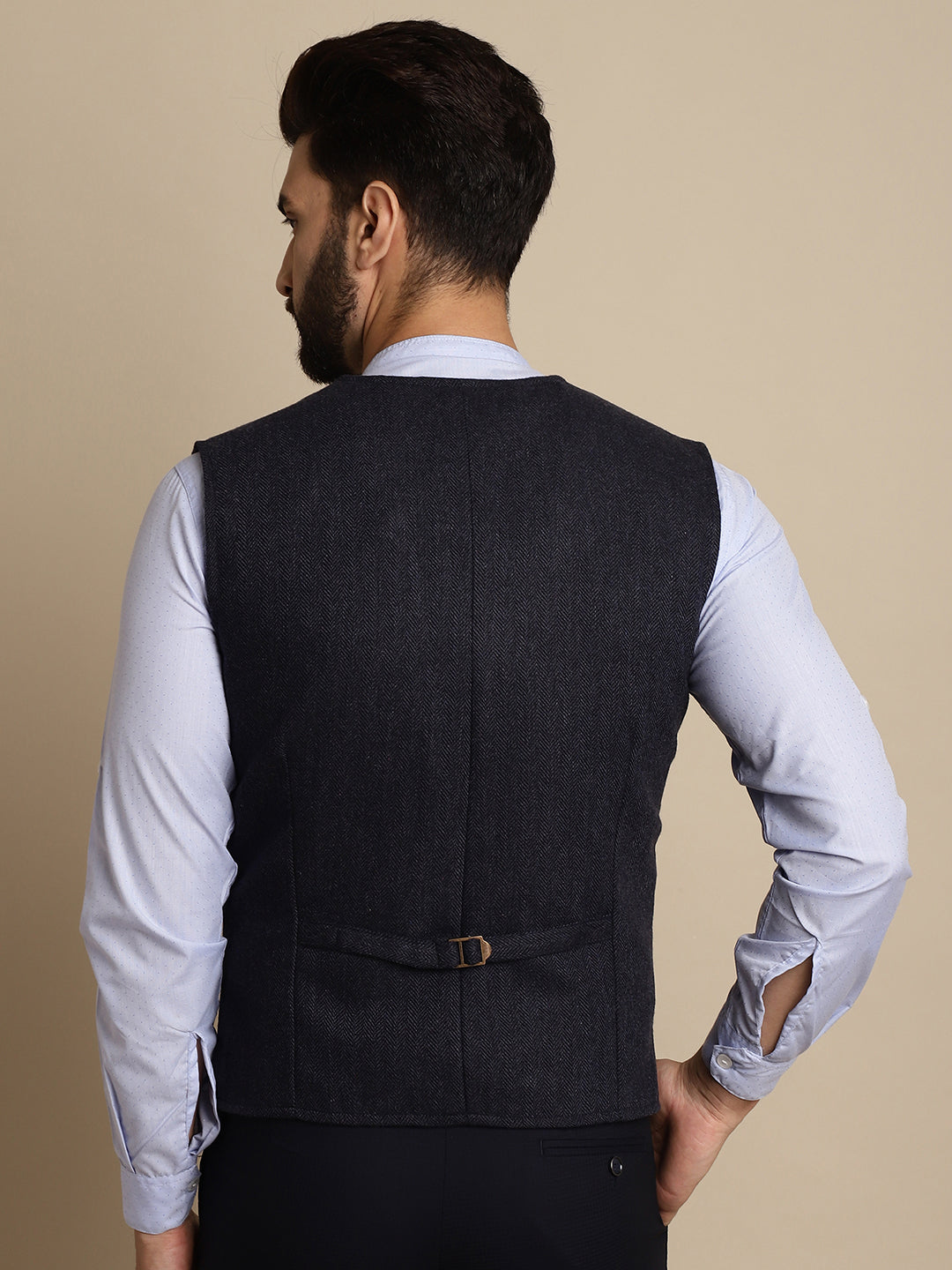 Even Apparels Men's Blue Woolen Double Breast Waistcoat - Grab2buy