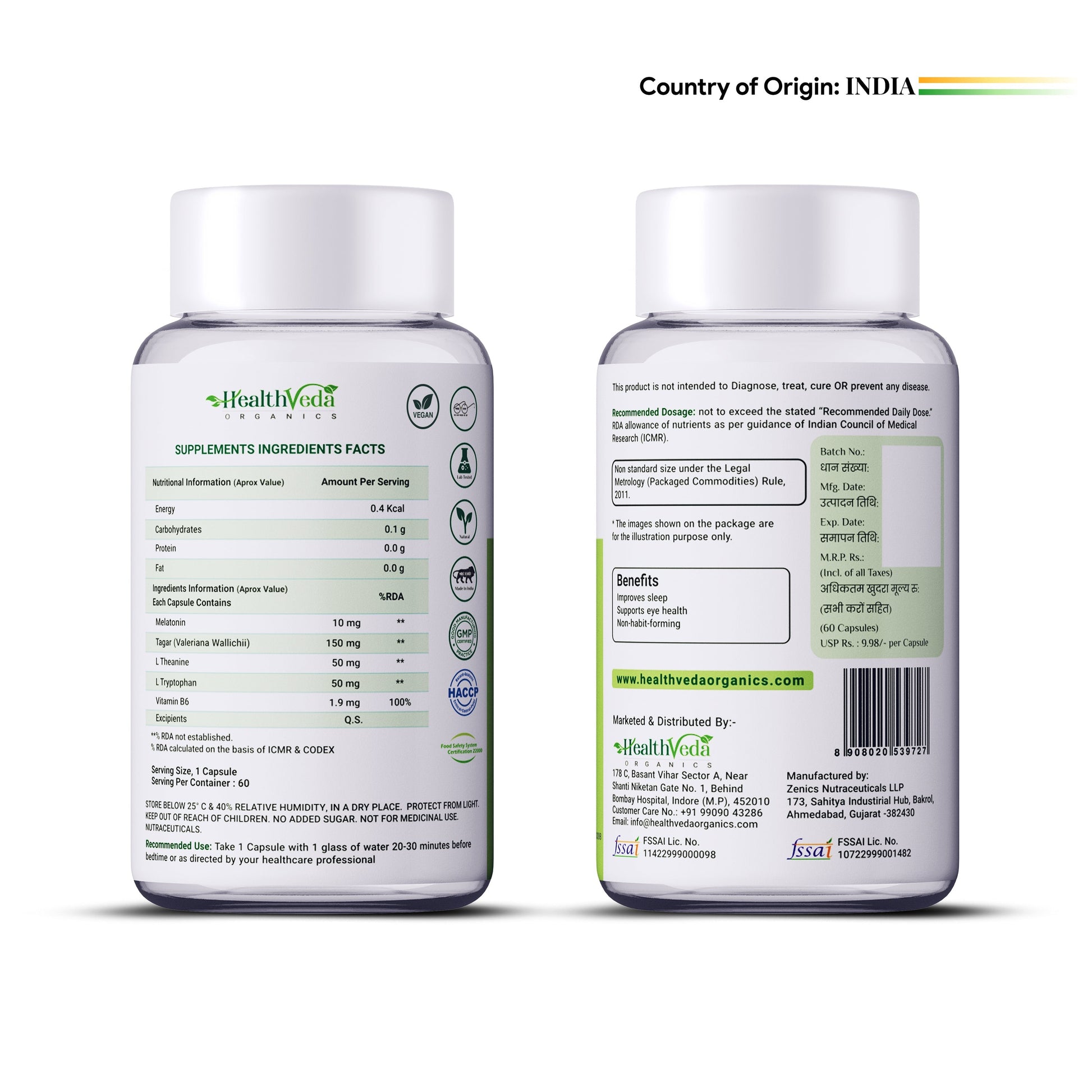 Health Veda Organics Melatonin Sleep & Relaxation Capsules Health Veda Organics