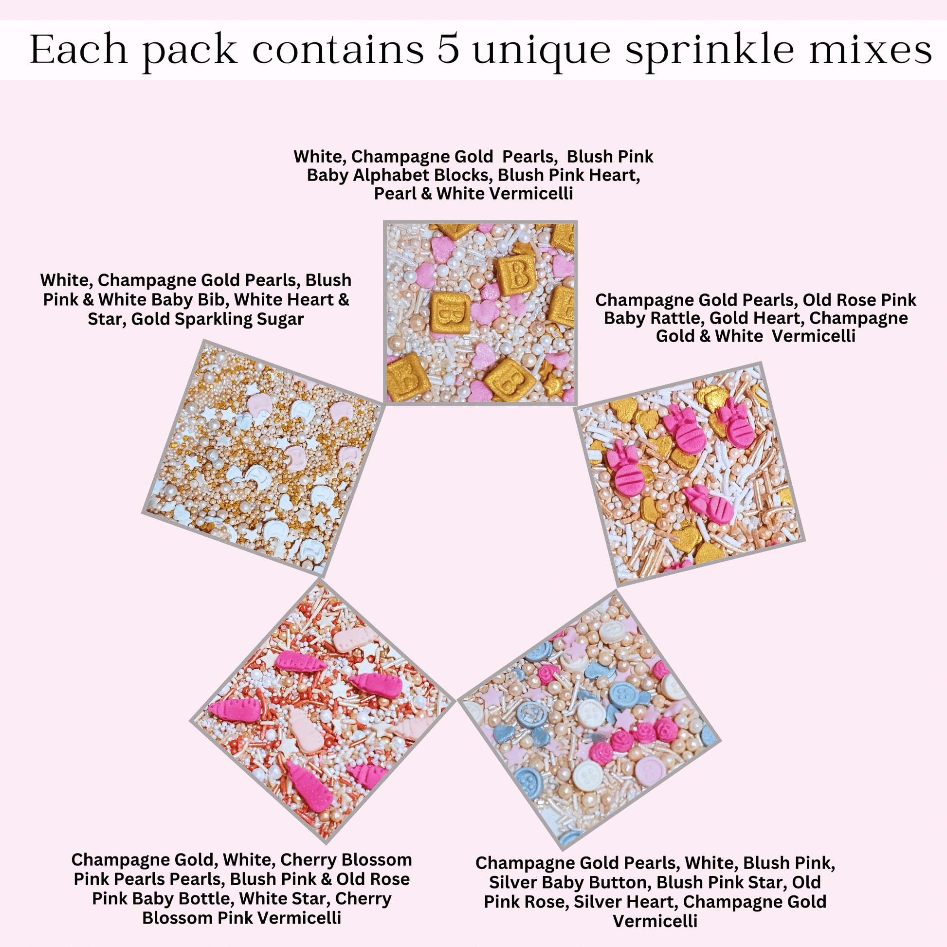 Confect Girls Baby Shower Sprinkles | Mix Heart, Teddy, Baby Feed Bottle & Baby Feet Sprinkles