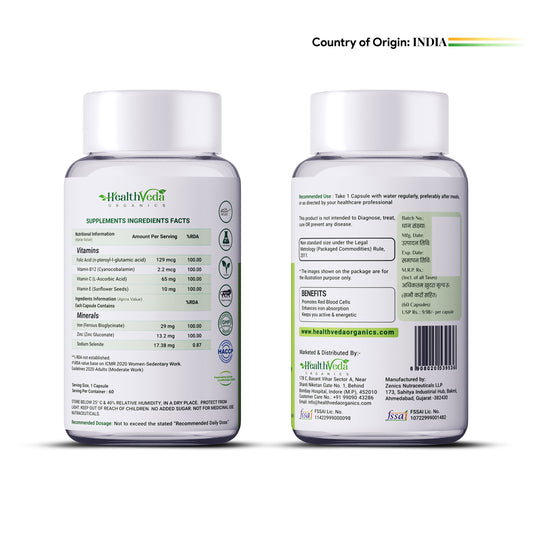 Health Veda Organics Iron + Folic Acid Capsules Health Veda Organics