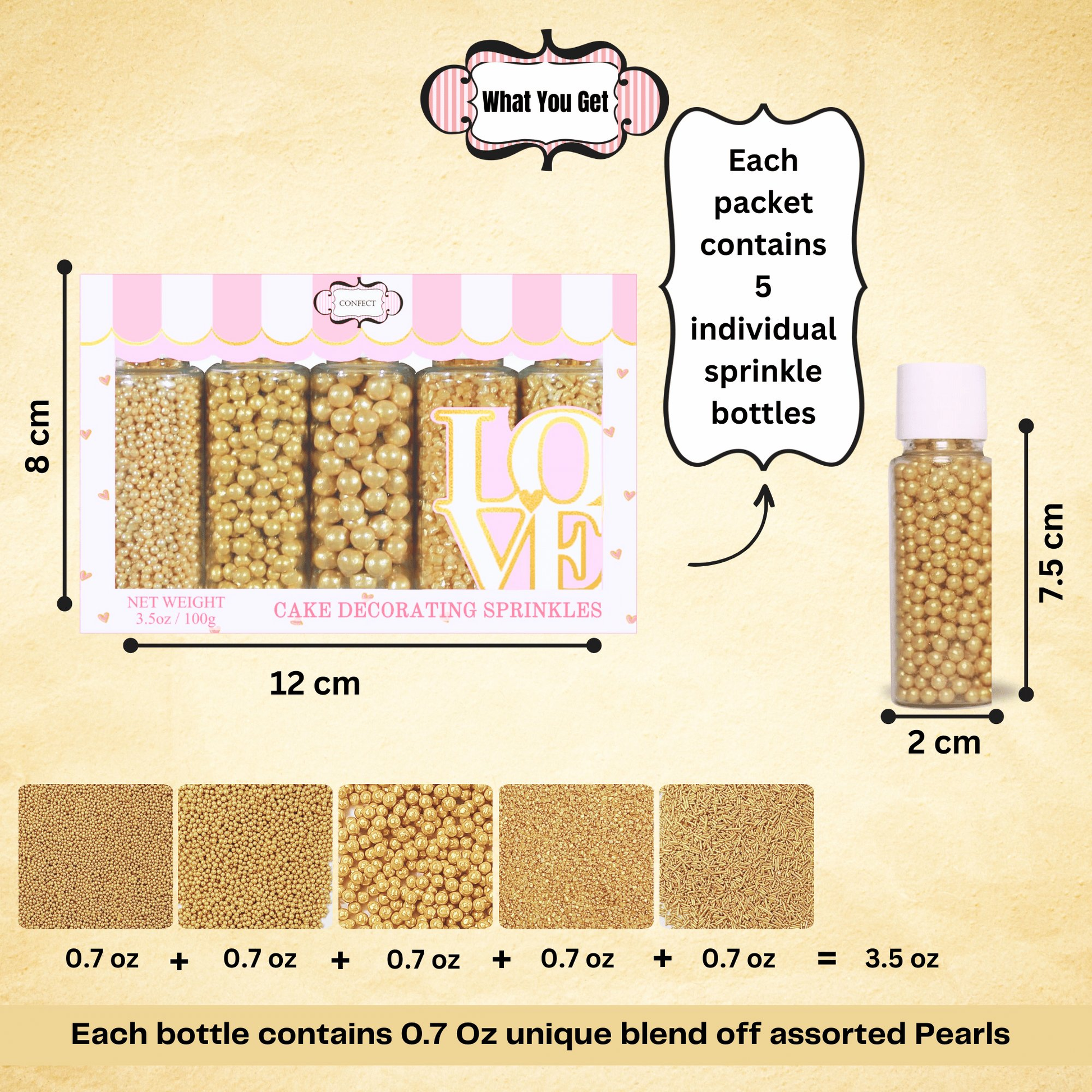 Confect Sprinkles for Cakes & Cupcakes Decoration | USP-17(CH Gold)