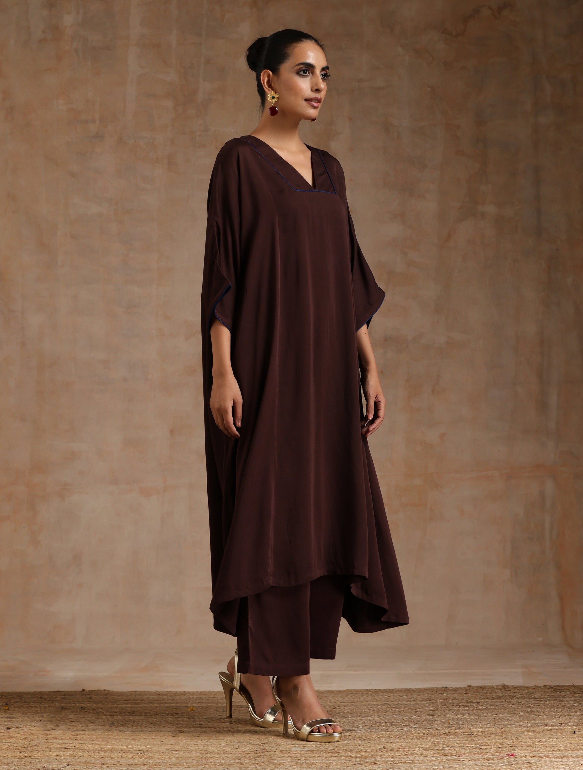trueBrowns Cola Brown Modal Satin Oversized Kurta Set 