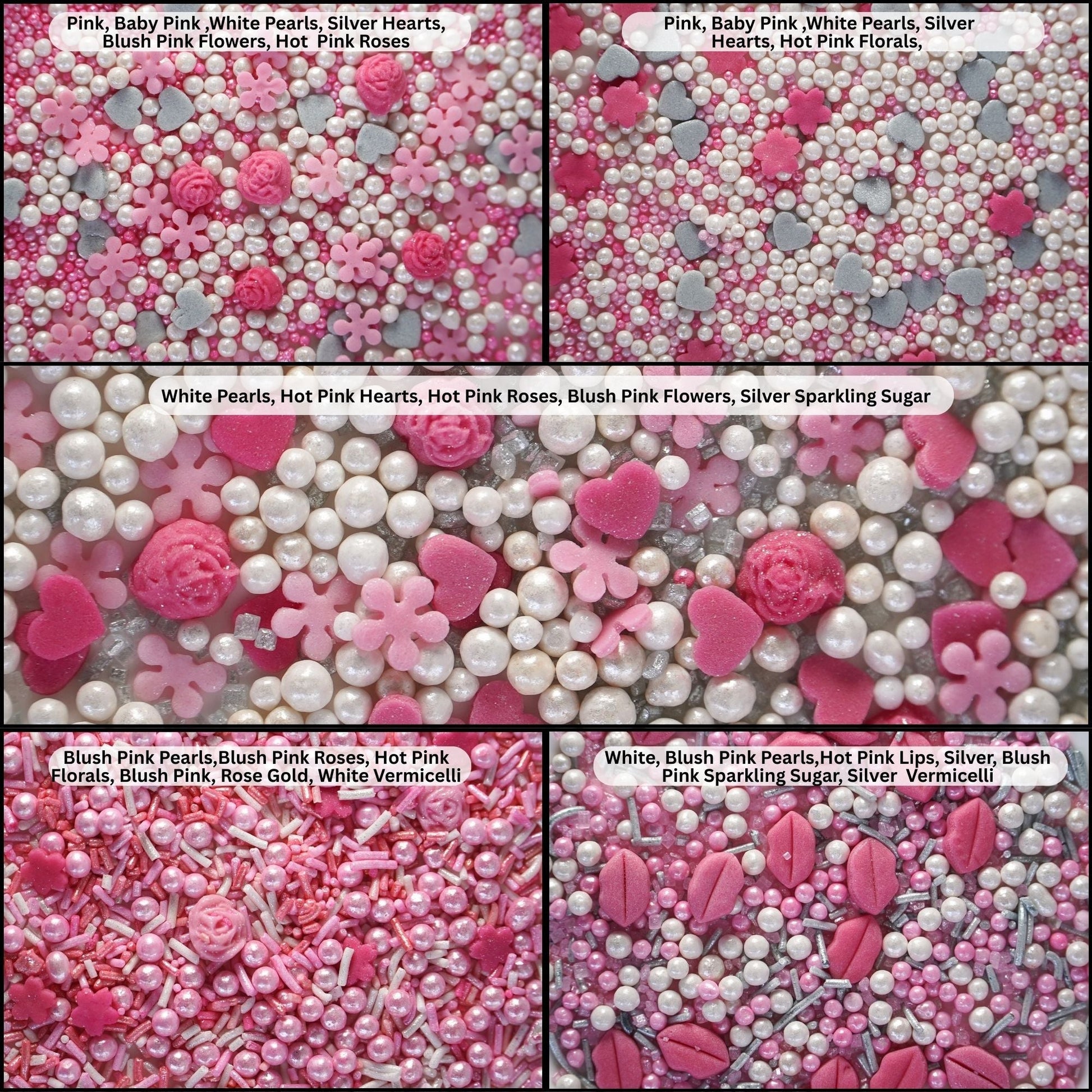 Confect Silver Hearts & White Pearls | Edible Mother's Day Sprinkles