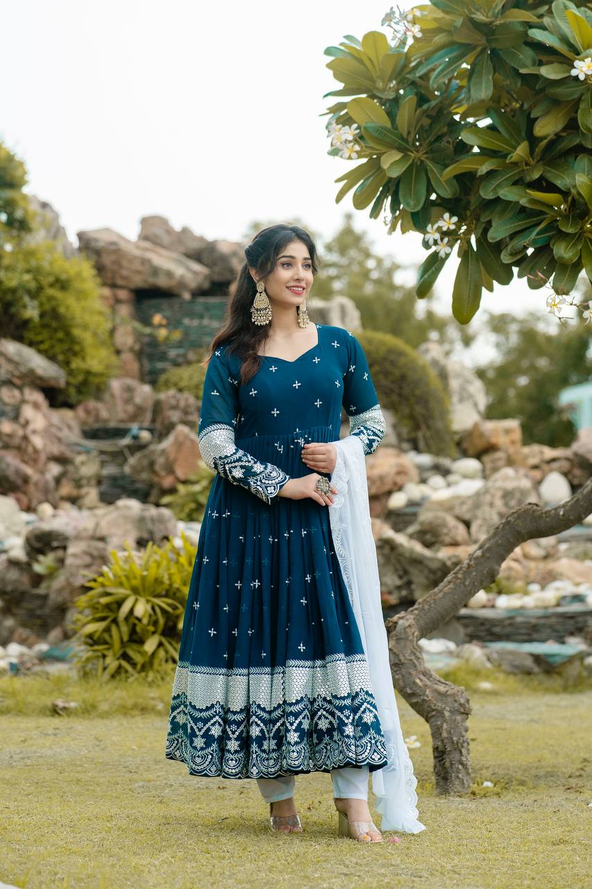 Yash Enterprise Navy Blue Fux Georgette With Emboidery Work Slwar Suits Stitched  Grab2Buy Yash Enterprise Grab2Buy