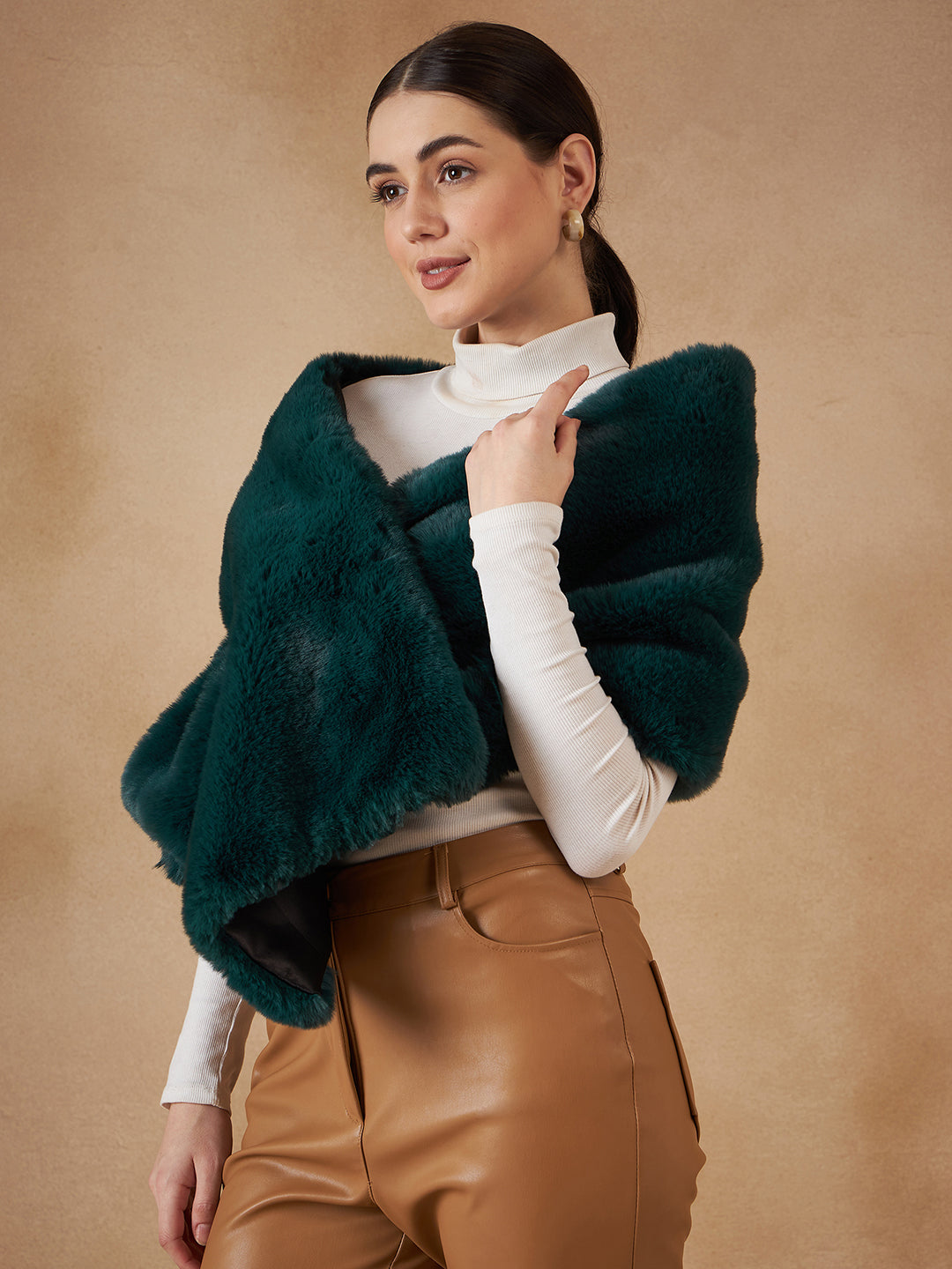 InWeave Women's Dark Teal Long Faux Fur Cape 