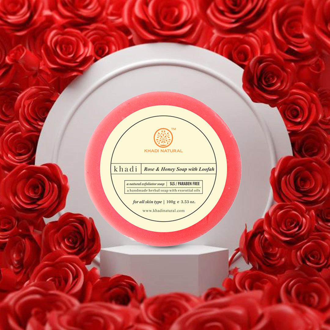 Khadi Natural Rose & Honey Loofah Soap Combo Pack Of 8 – 100gm Each 