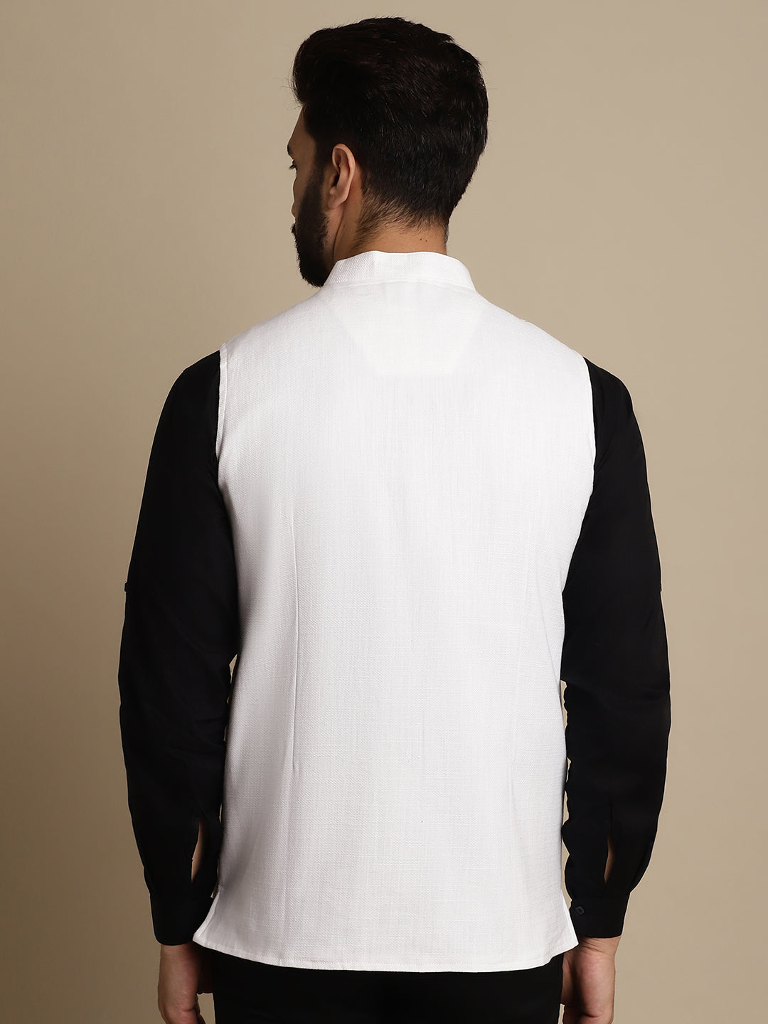Even Apparels Men's White Mandarin Collar Waistcoat 