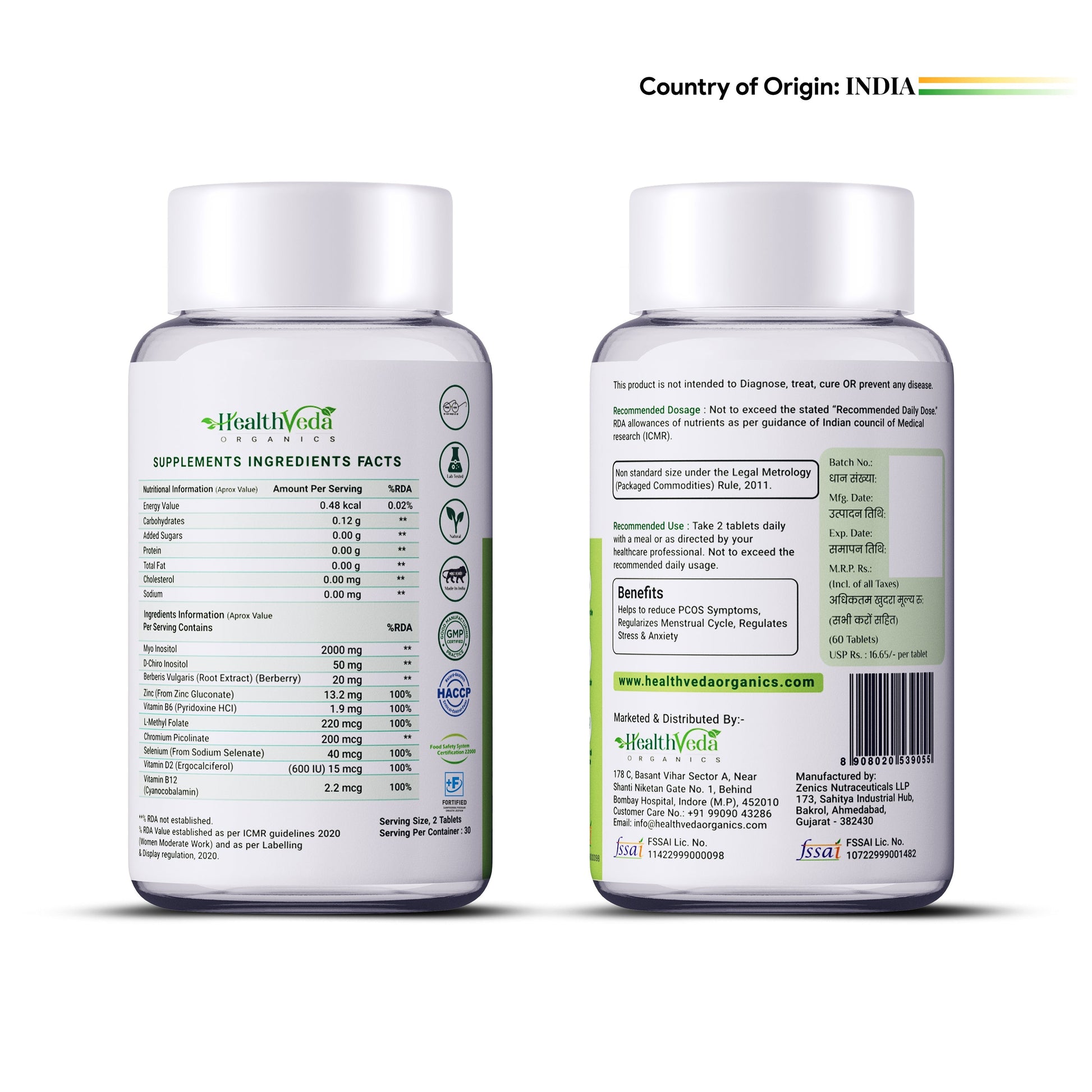 Health Veda Organics Plant Based PCOS Multivitamin Supplement Tablets 