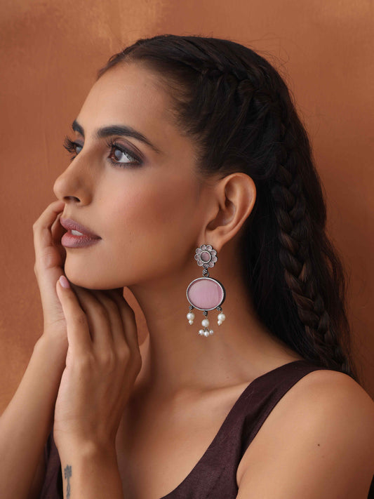 trueBrowns Silver Tone Pink Stone Dangle Earrings Truebrowns Lifestyle