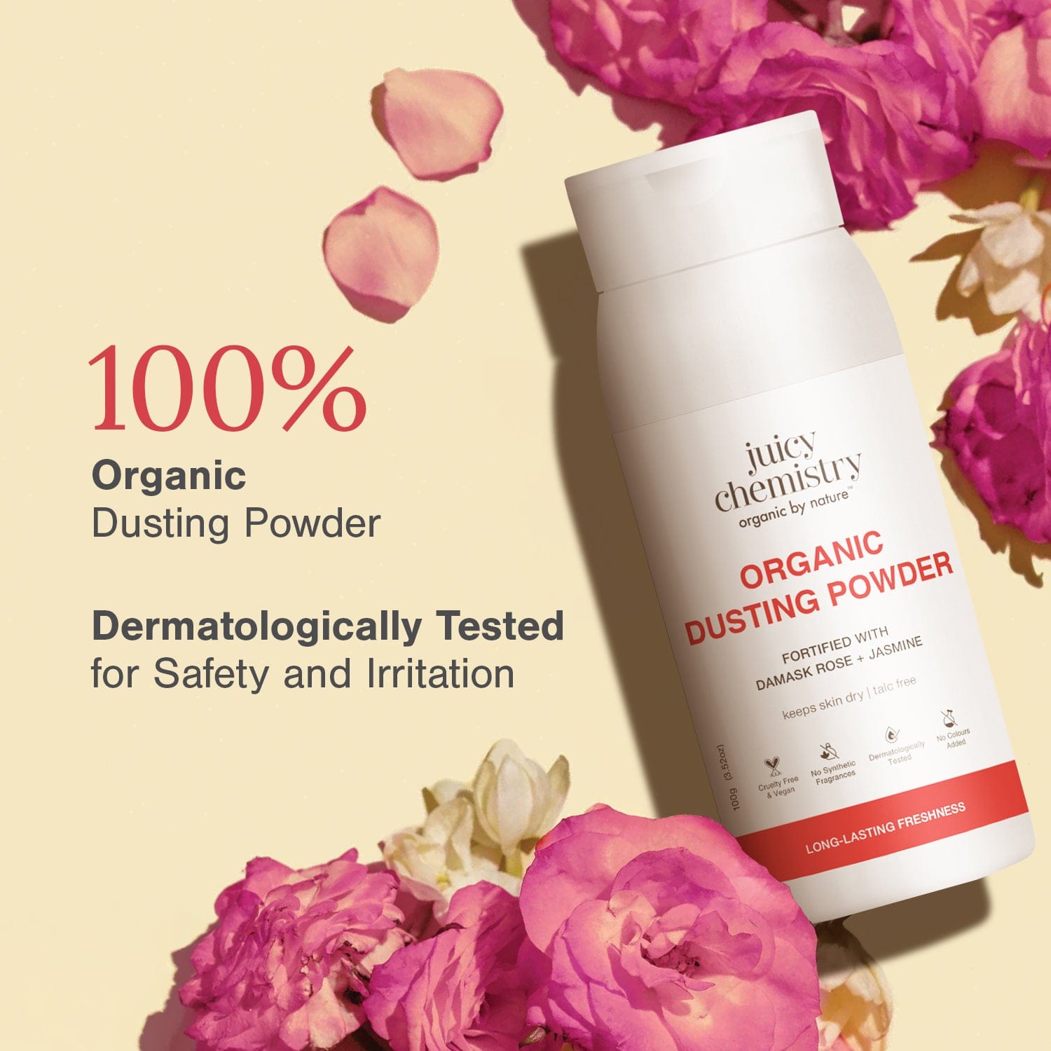 Organic Dusting Powder Fortified Damask Rose + Jasmine 