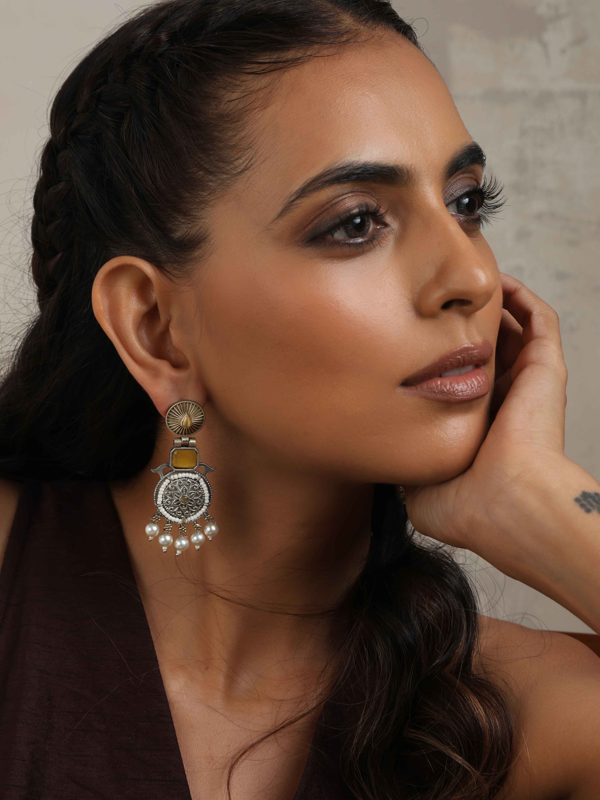 trueBrowns Silver Gold Tone Meenakari Pearl Drop Earrings Truebrowns Lifestyle