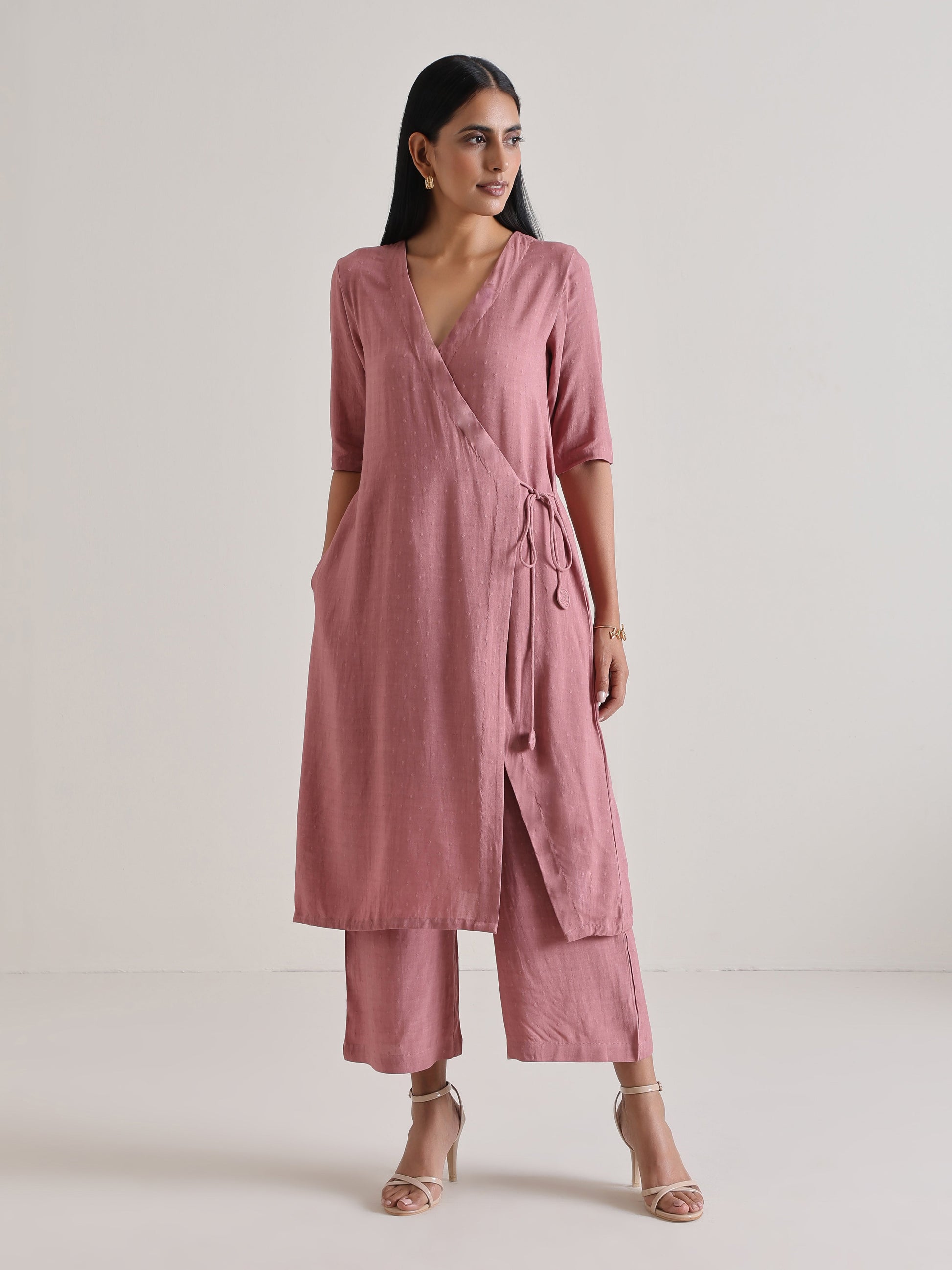 trueBrowns Mauve Angrakha Kurta Set 