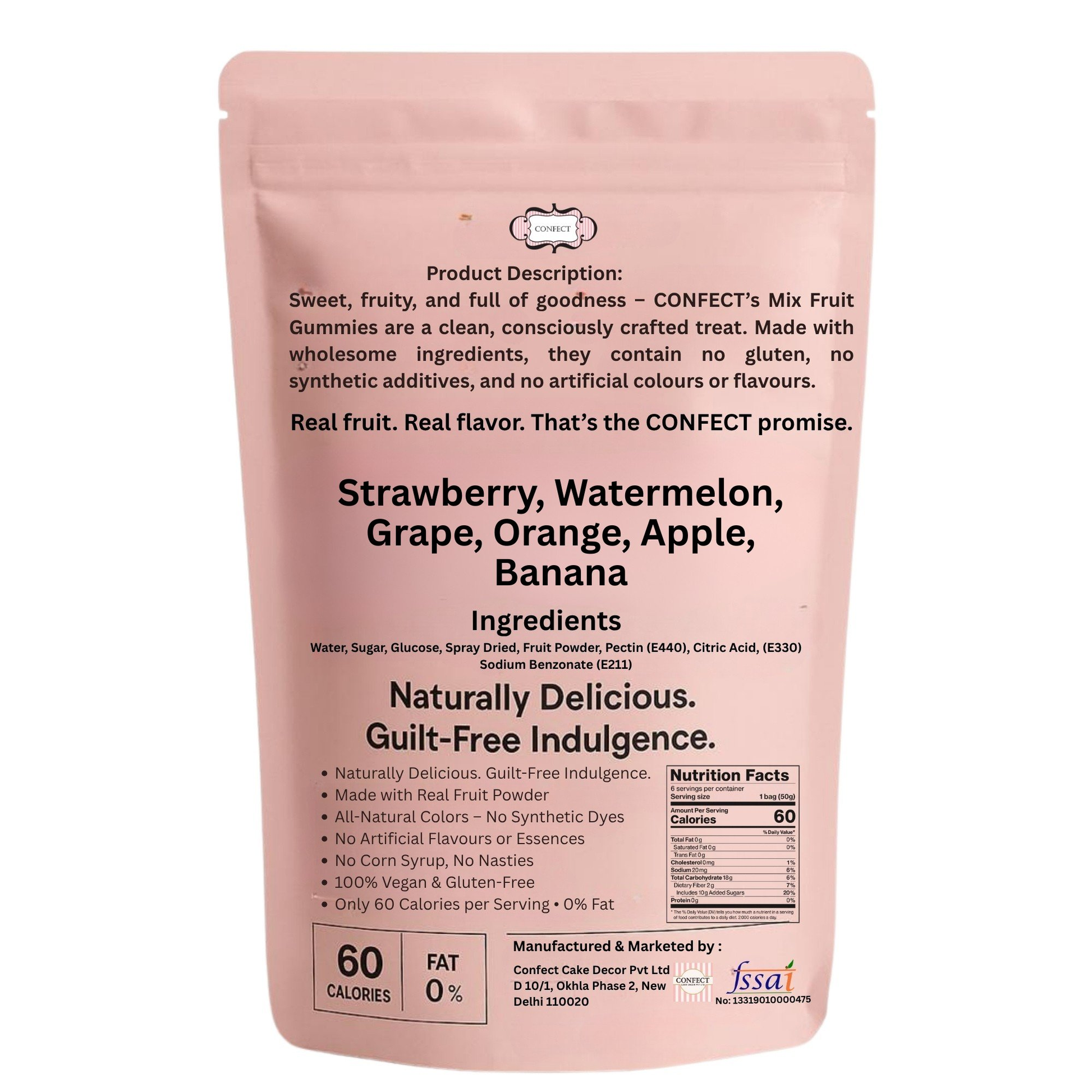 Confect Fruity Classic Gummies | Pack of Strawberry, Watermelon, Grape, Orange, Apple, Banana Gummies |