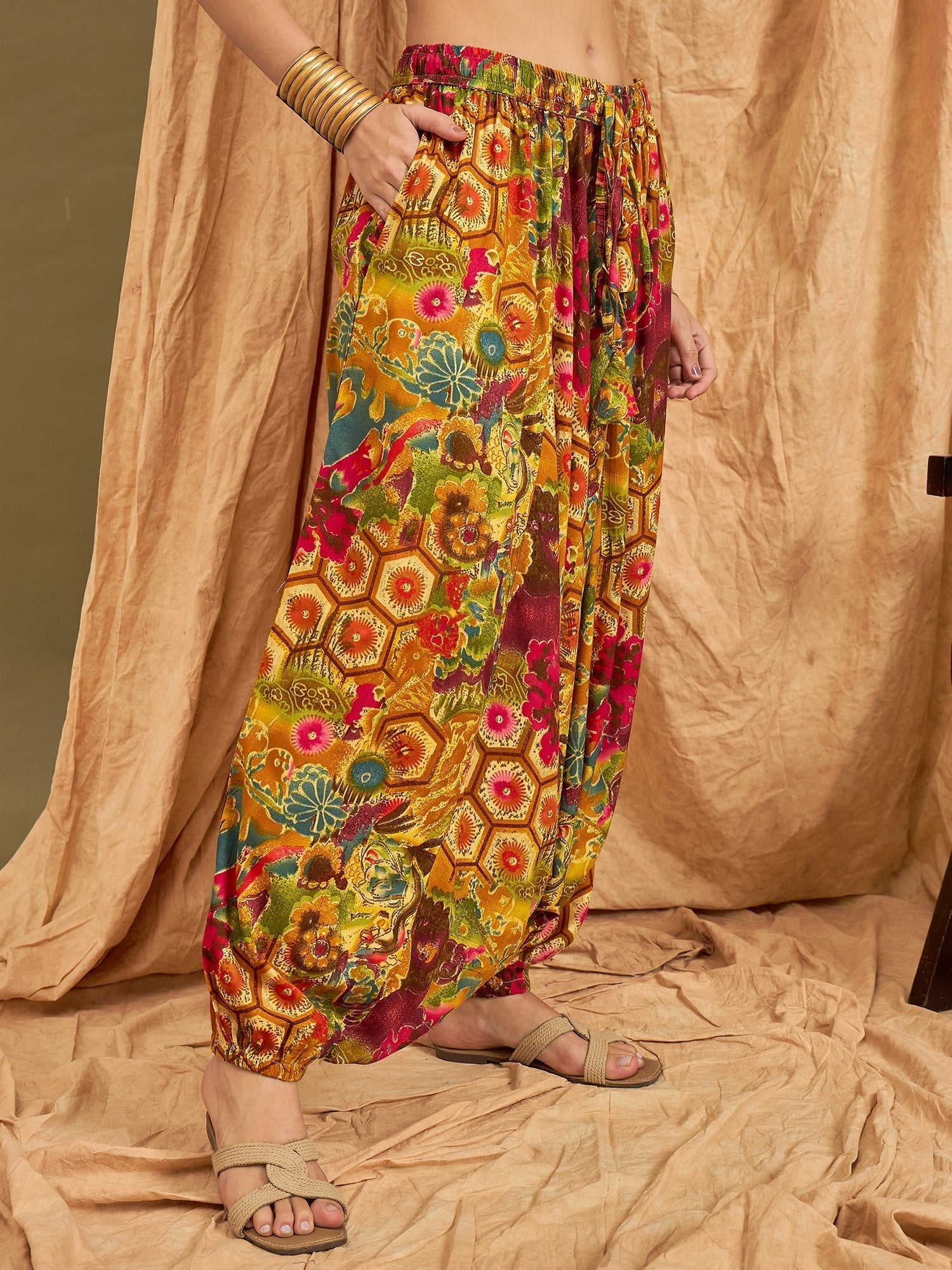 InWeave Mustard Multi Flower Harem Pant 