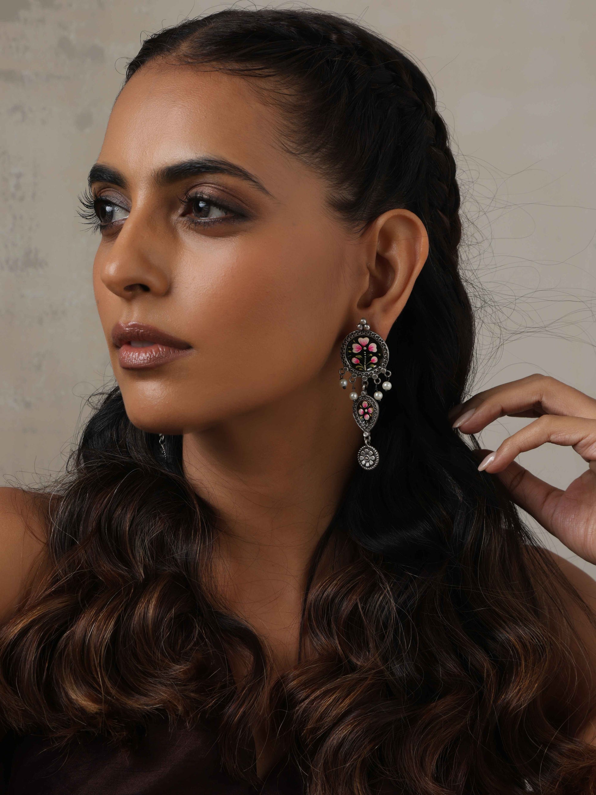 trueBrowns Silver Tone Handpainted Dangle Earrings Truebrowns Lifestyle