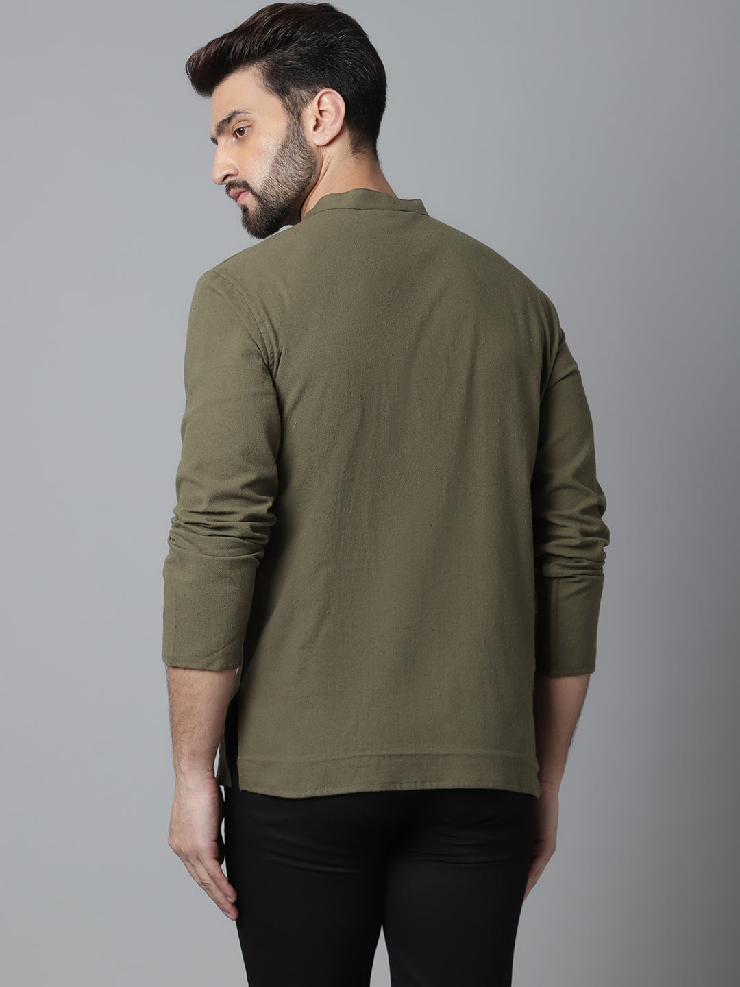 Indian Clothing Even Apparels Green Pure Cotton Kurta With Band Collar 