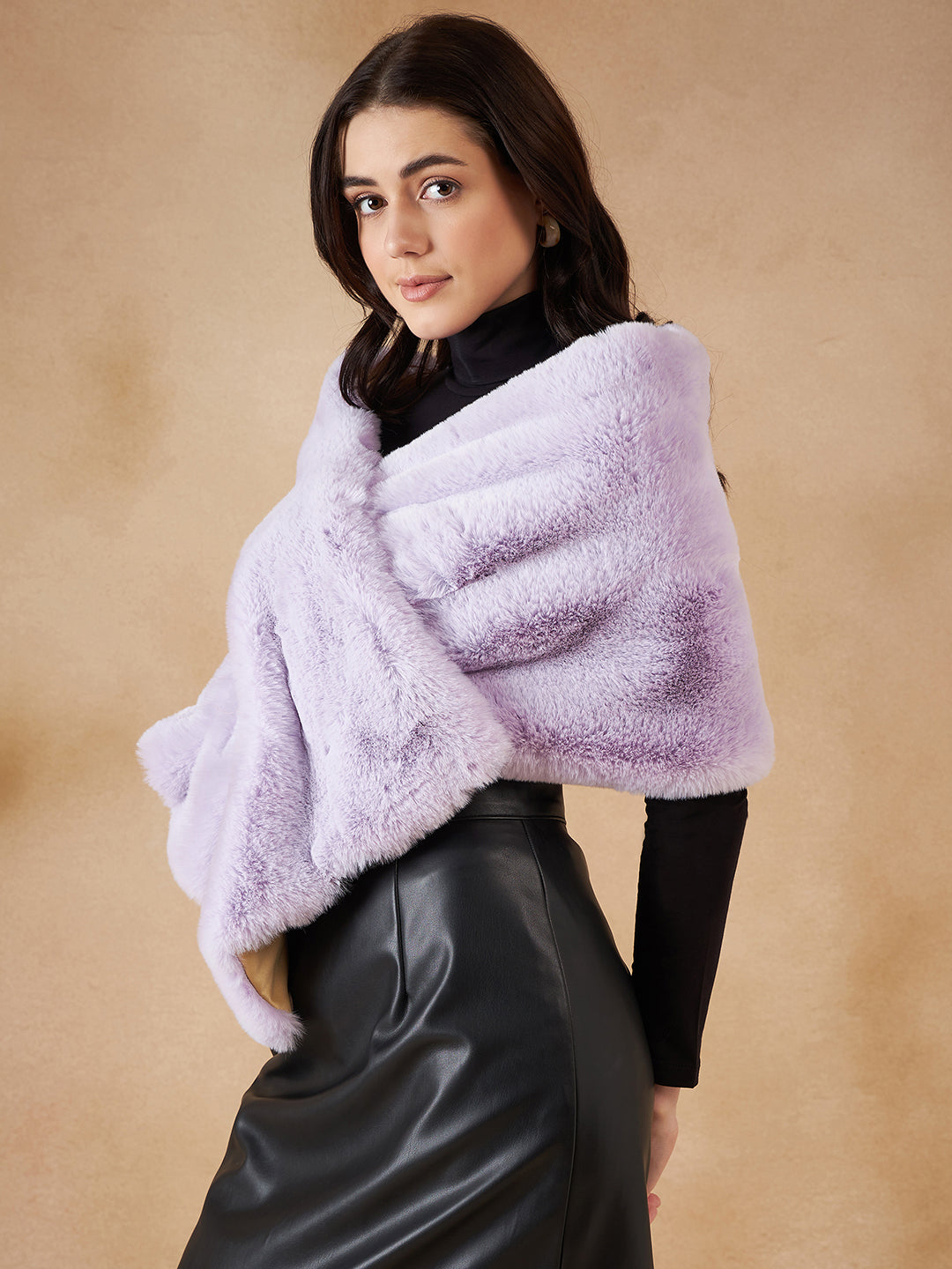 InWeave Women's Mauve Fur Cape 
