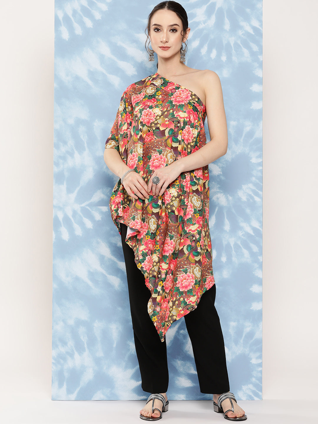 InWeave Women's Mutli Peacock Japanese Art Oneshoulder Top 