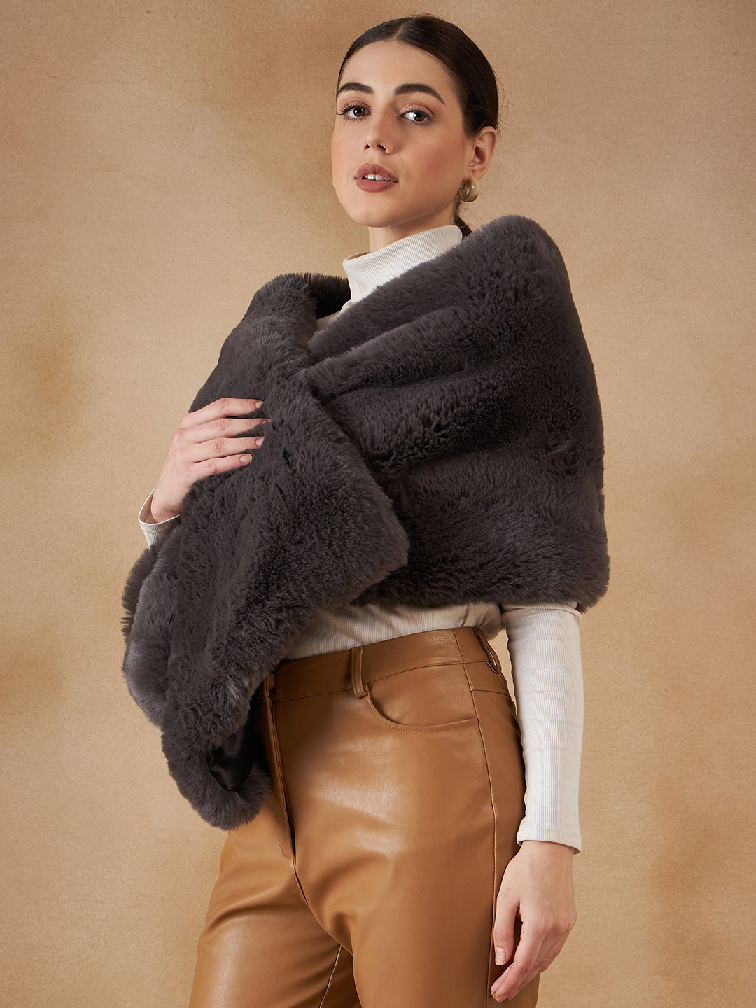 InWeave Slaty Grey Long Faux Fur Cape 