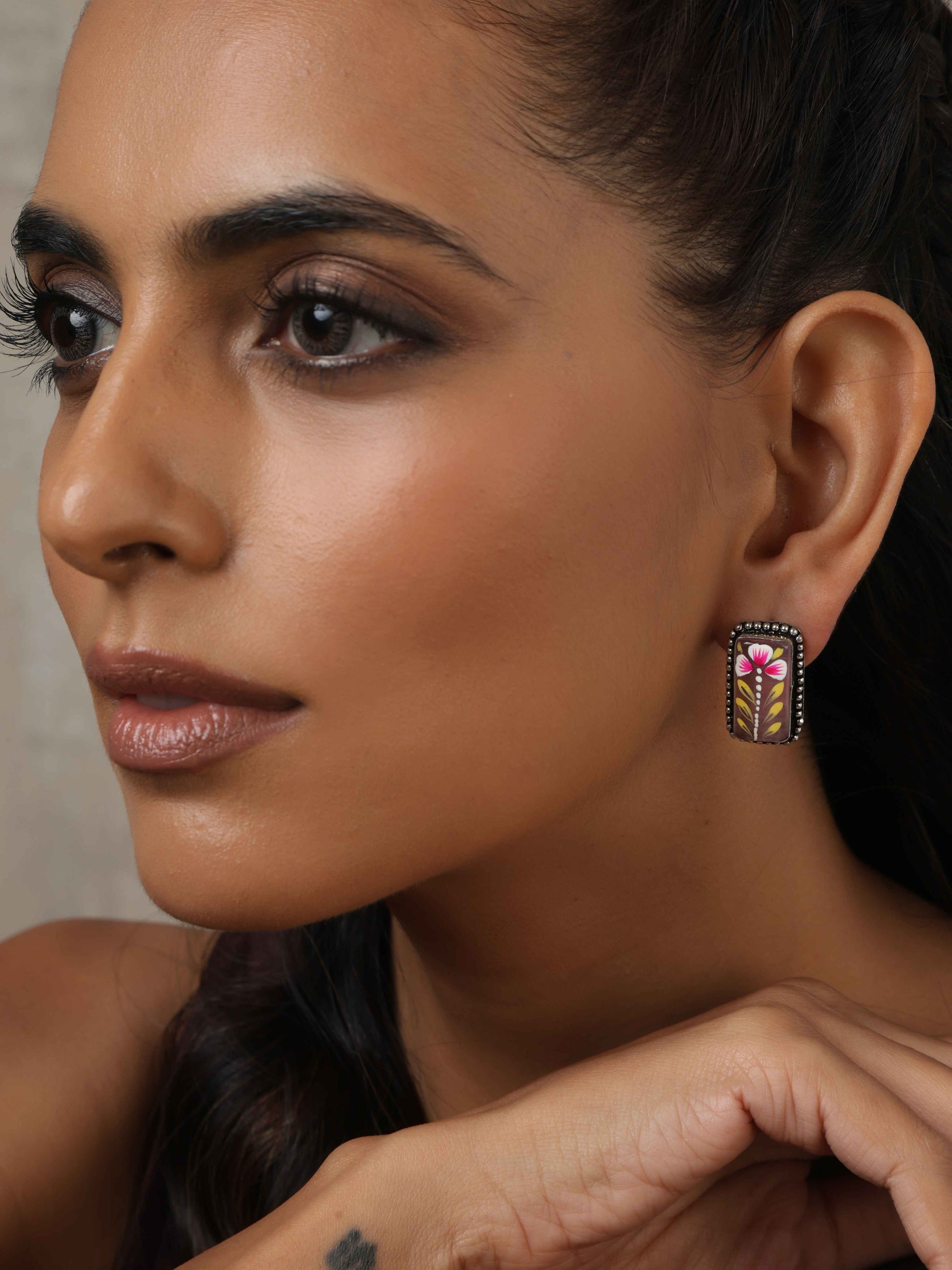 trueBrowns Silver Tone Handpainted Stud Earrings Truebrowns Lifestyle