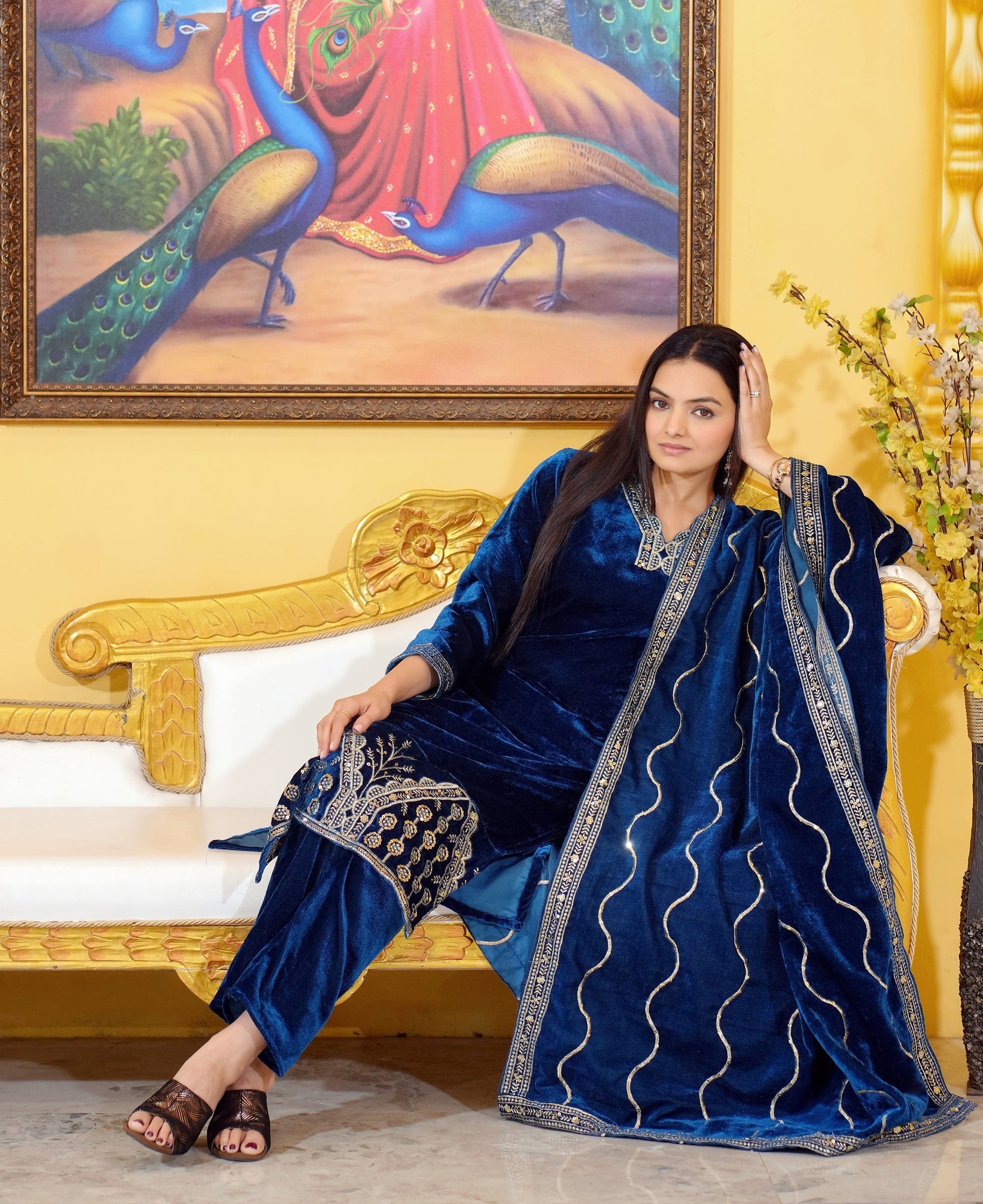 Teeya Creation Blue Color Velvet Heavy Embroidery Work Fully Stitched Salwar Suit