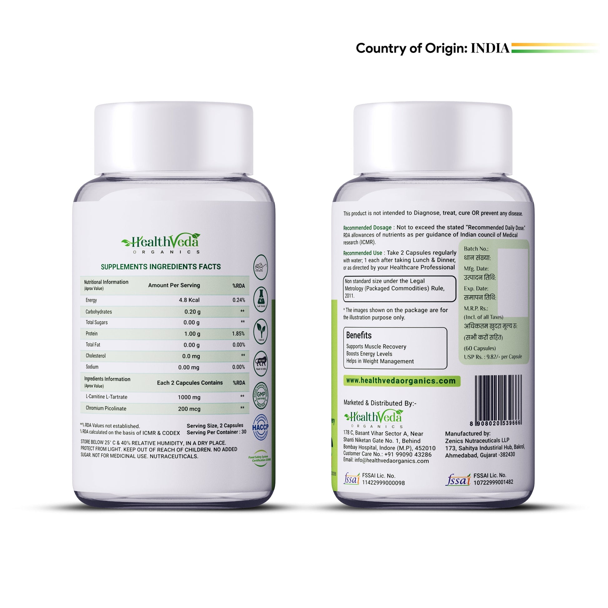 Health Veda Organics L Carnitine L-Tartrate Veg Capsules Health Veda Organics