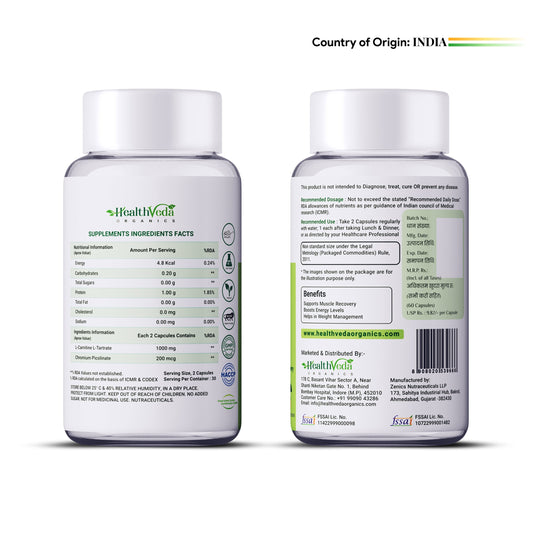 Health Veda Organics L Carnitine L-Tartrate Veg Capsules Health Veda Organics