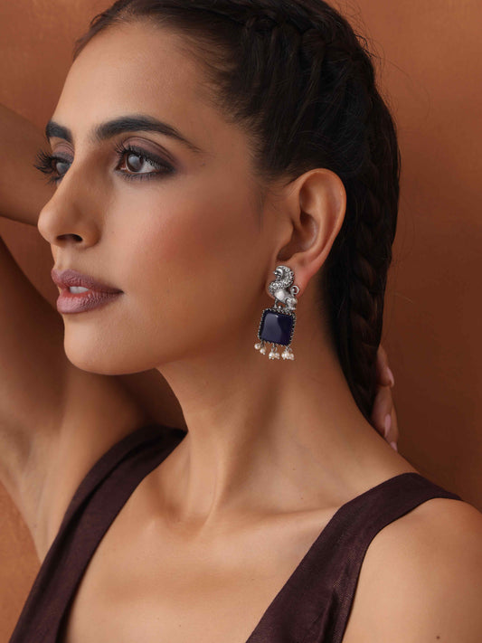 trueBrowns Silver Tone Turquise Stone Earrings Truebrowns Lifestyle