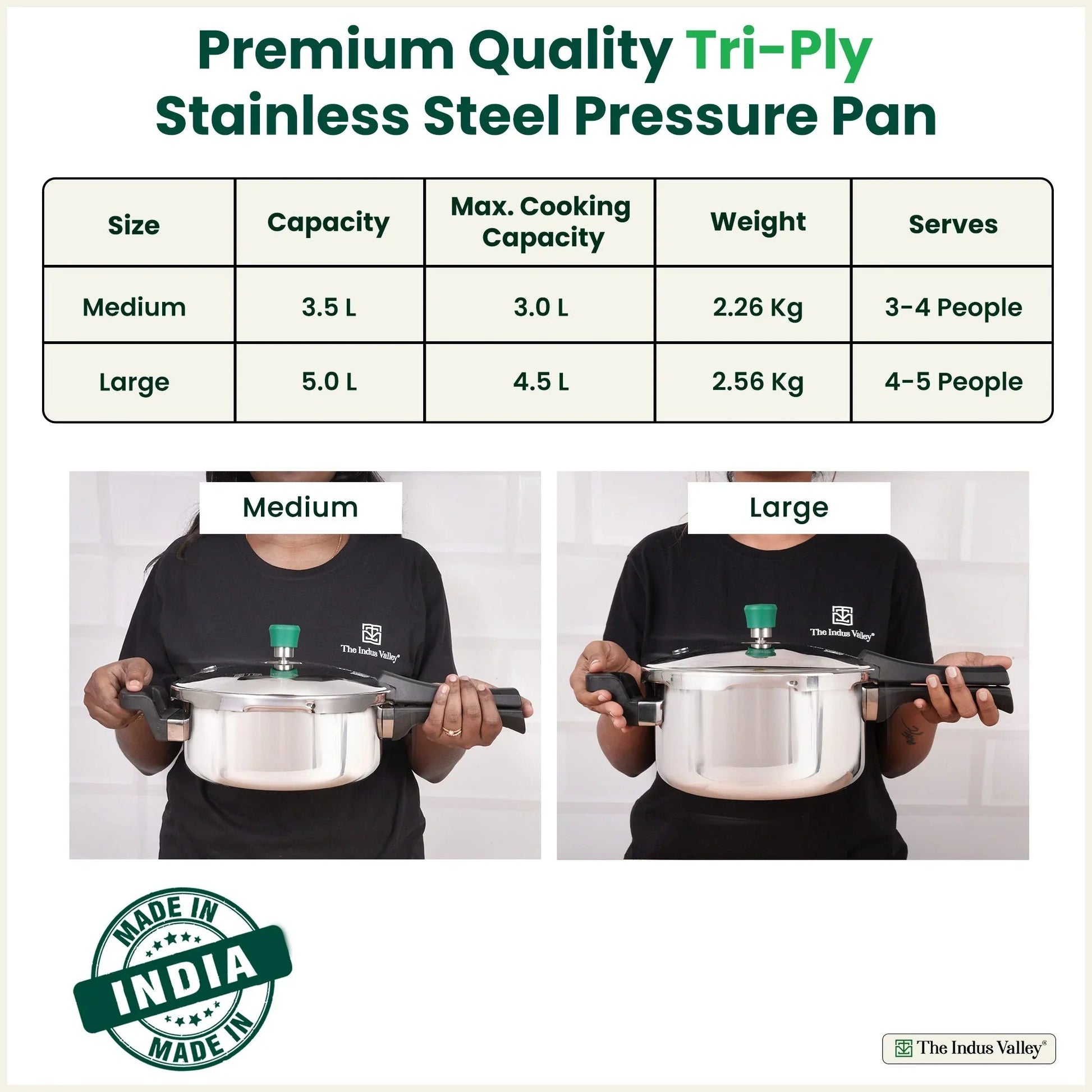 The Indus Valley Tri-ply Stainless Steel Pressure Pan, Premium Quality, 3 Layer Thick Body, Heavy Bottom, 100% Food-safe, ISI Certified, Induction & Gas, 3.5/5L  Grab2Buy The Indus Valley Grab2Buy