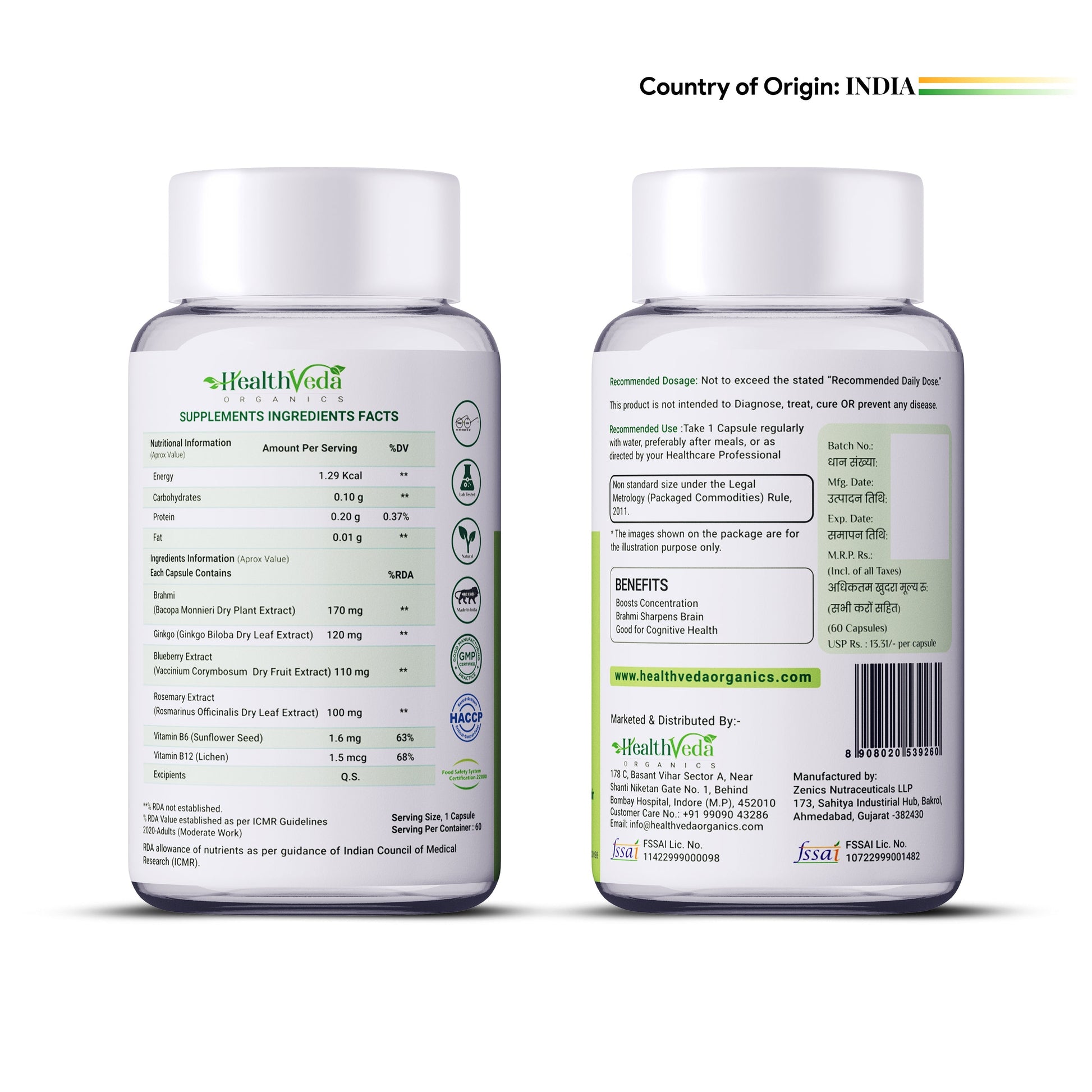 Health Veda Organics Plant Based Brain Booster Capsules 