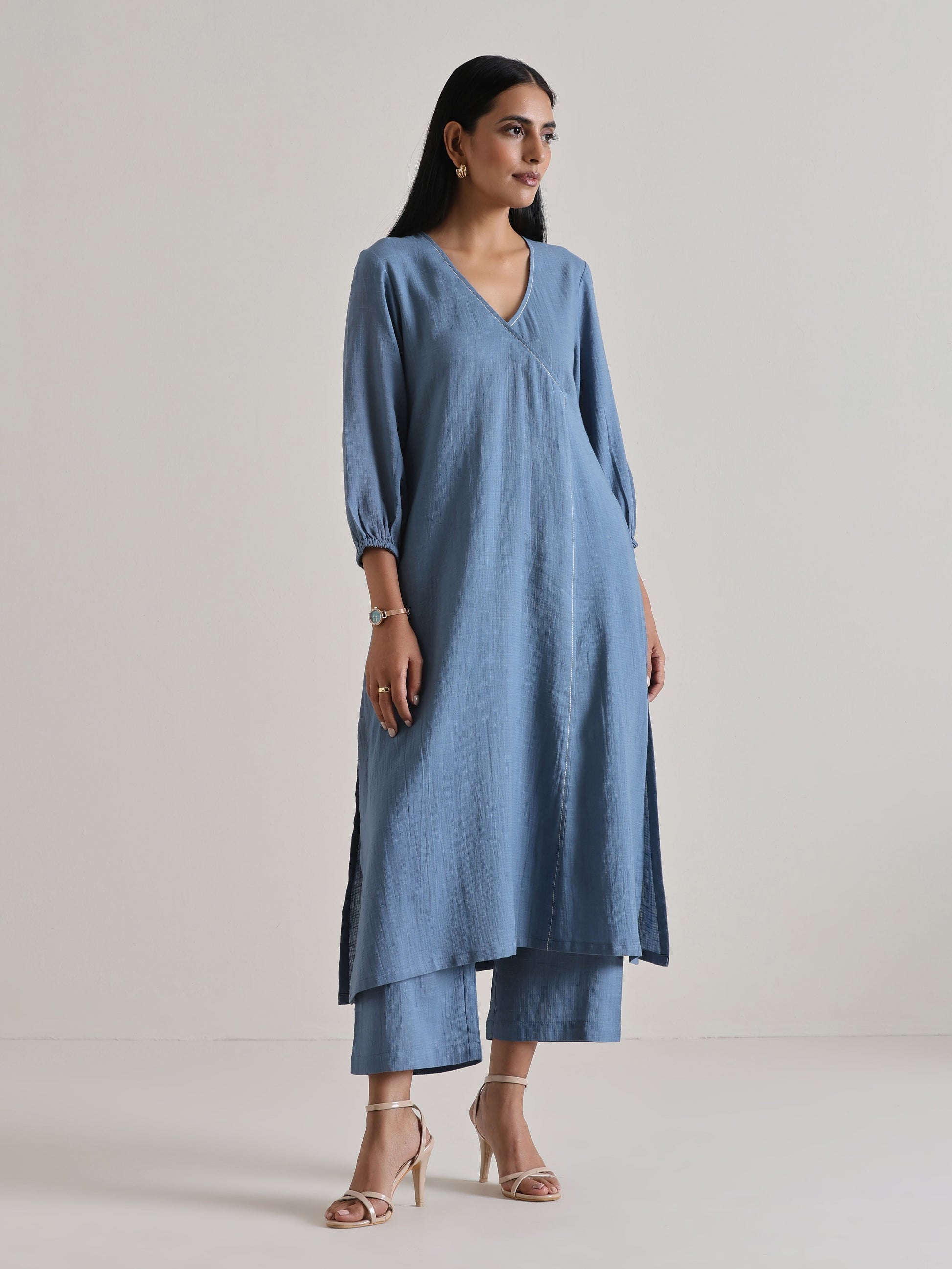 trueBrowns Light Blue Kurta Pant Set 
