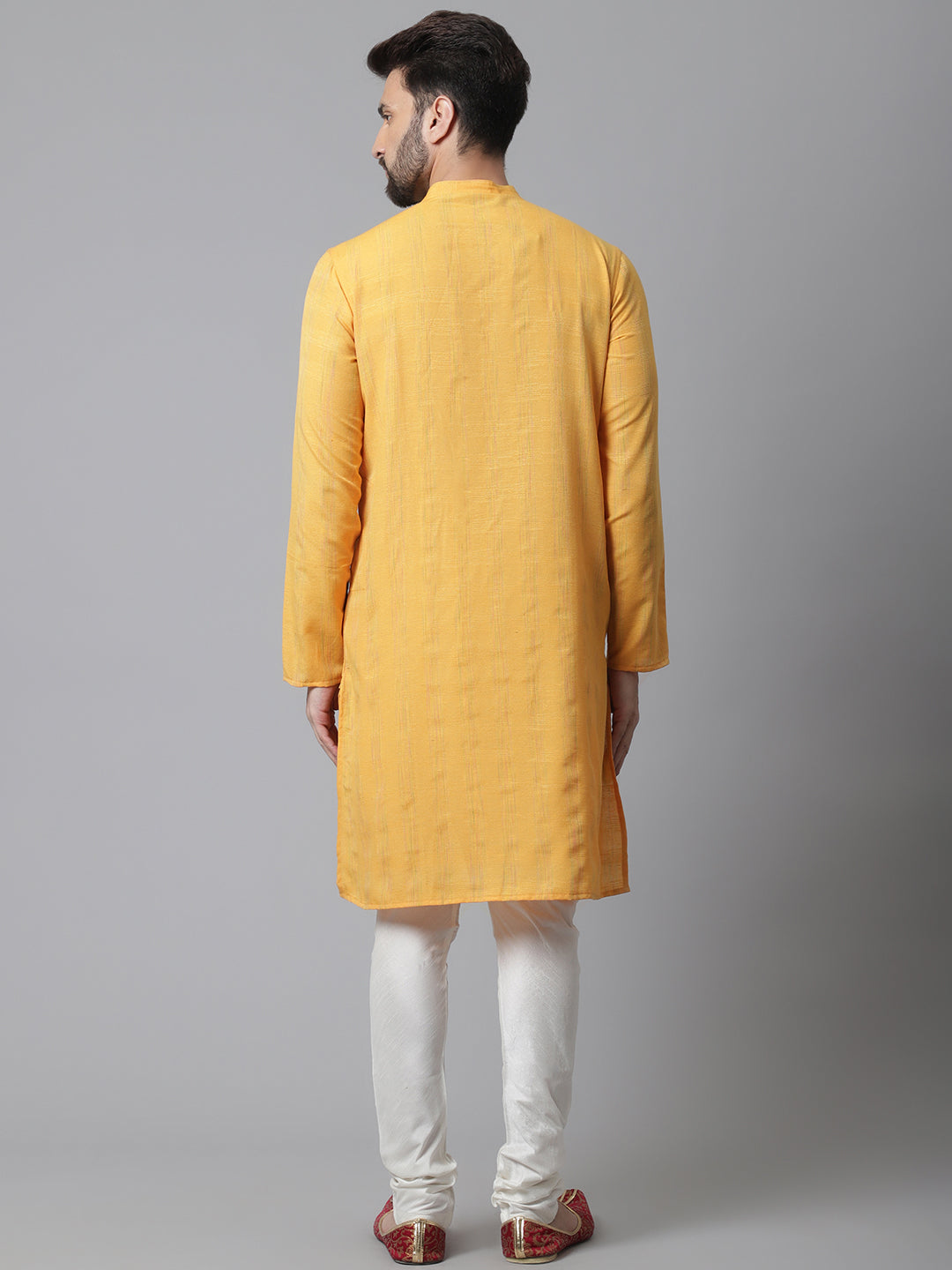 Even Apparels Yellow Kurta With Band Collar 