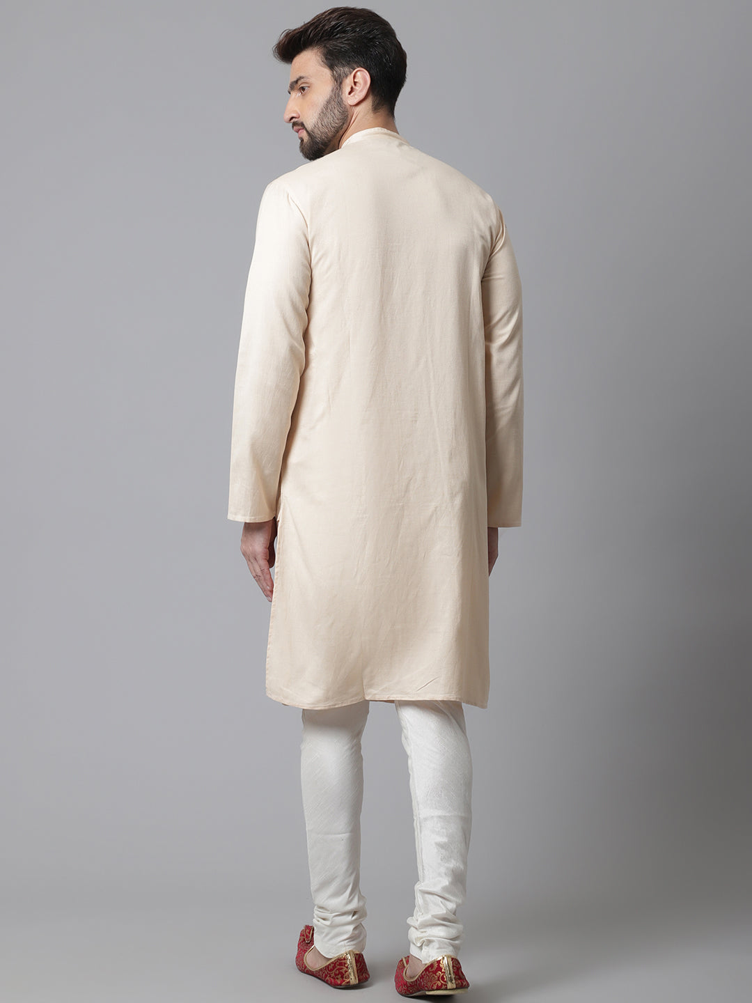 Even Apparels Cream Pure Cotton Kurta With Band Collar 