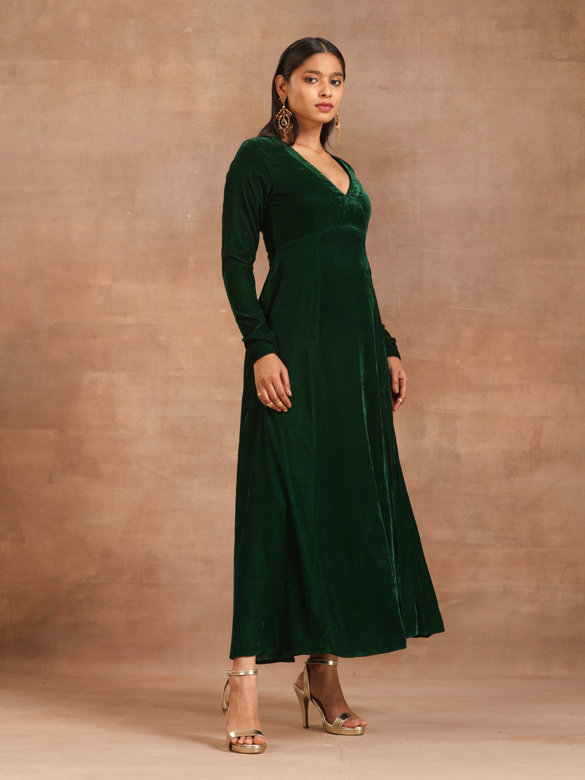 trueBrowns Green Velvet Dress 