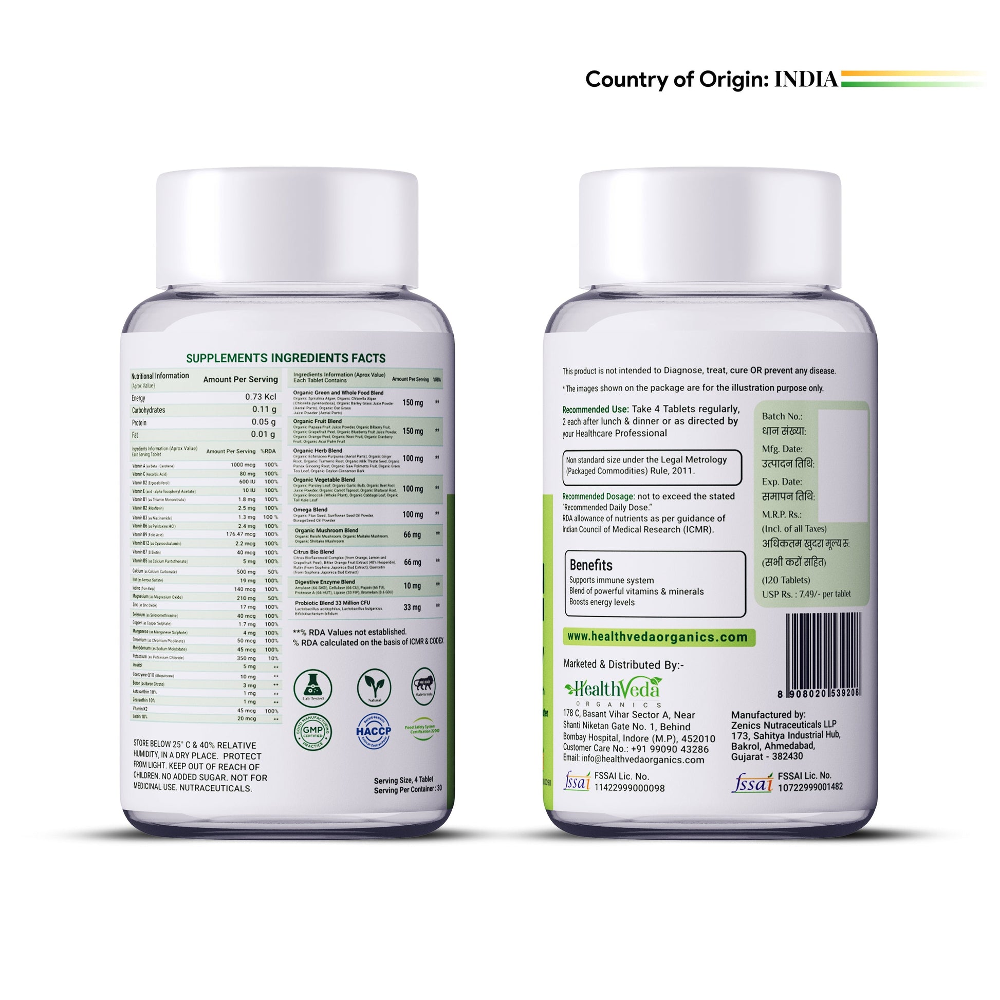 Health Veda Organics Whole Food Multivitamin Veg Tablets 