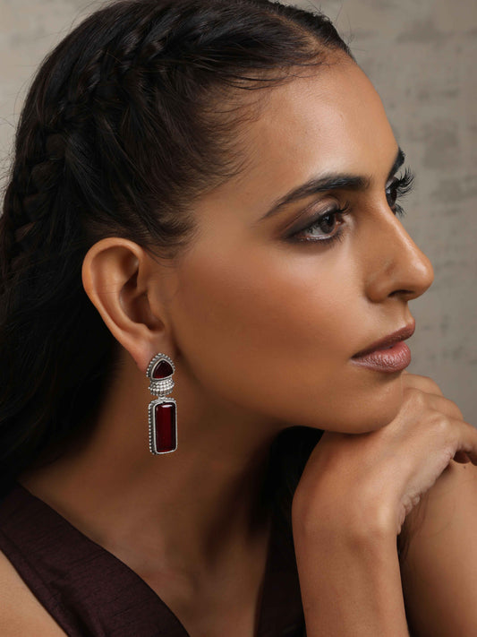 trueBrowns Silver tone Red Stone Drop Earrings Truebrowns Lifestyle