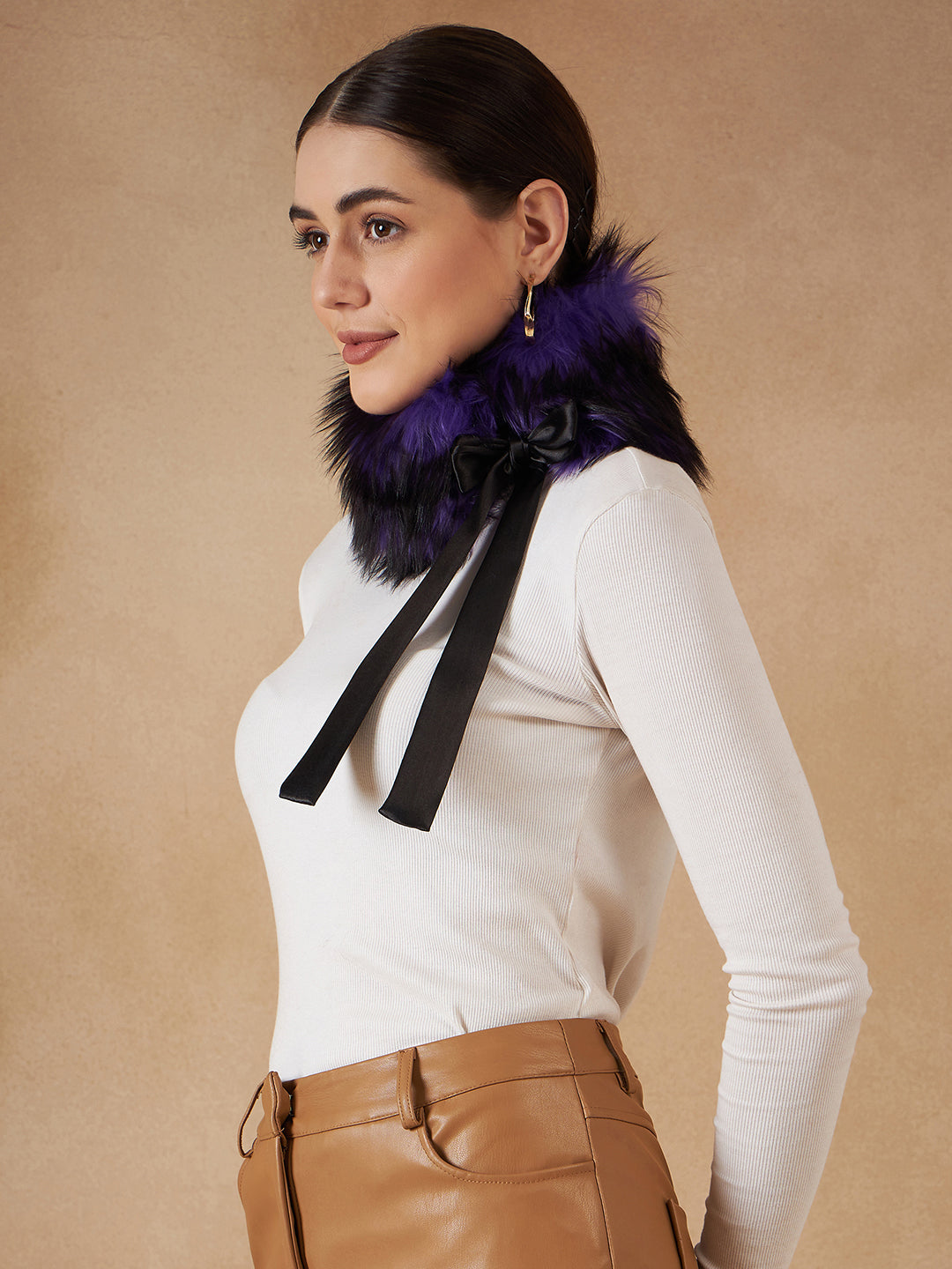 InWeave Women's Purple Black Fur Neckpiece 
